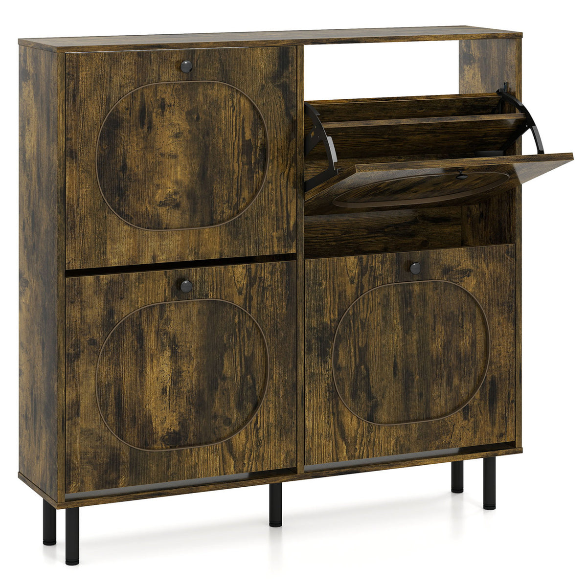 Shoe Storage Cabinet with 4 Flip Drawers and Aluminum Legs for Foyer and Hallway