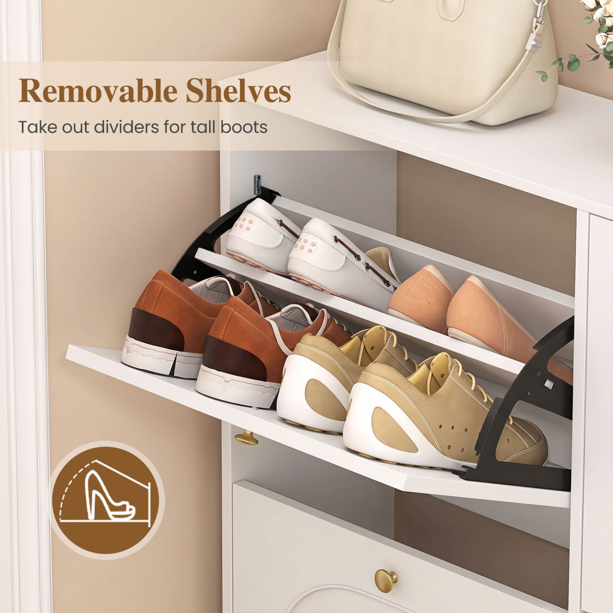 Shoe Storage Cabinet with 4 Flip Drawers and Aluminum Legs for Foyer and Hallway