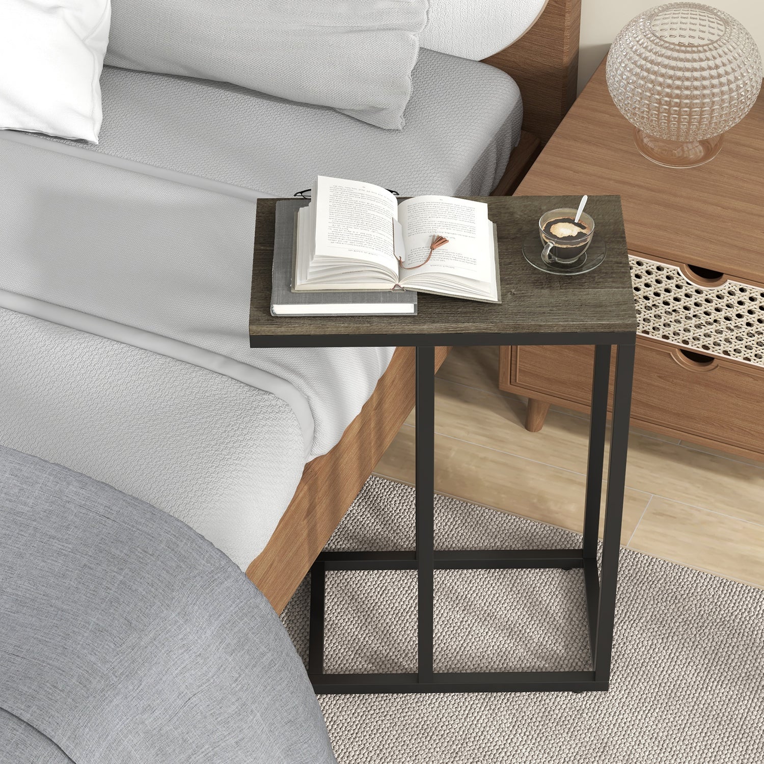 C-shaped Side Table with Heavy-duty Metal Frame
