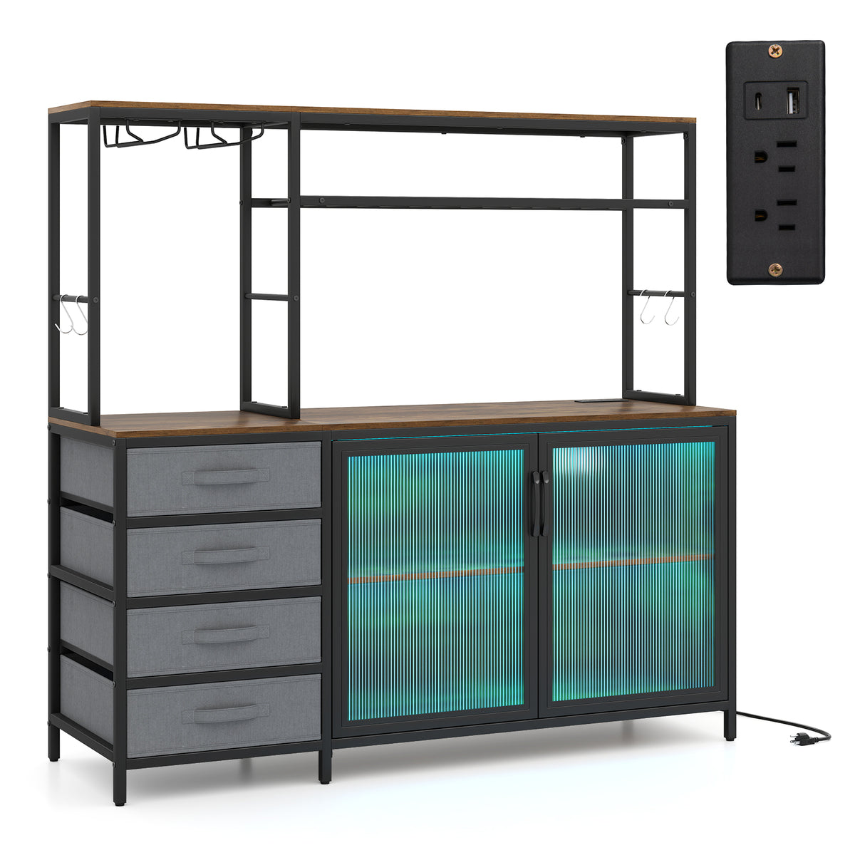 Sideboard Buffet Cabinet with LED Lights 55 inch Coffee Table with Power Outlets