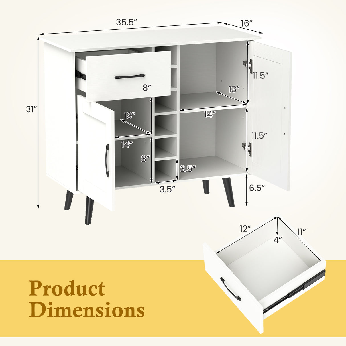 2-Door Buffet Sideboard with 6-Bottle Wine Rack Drawer