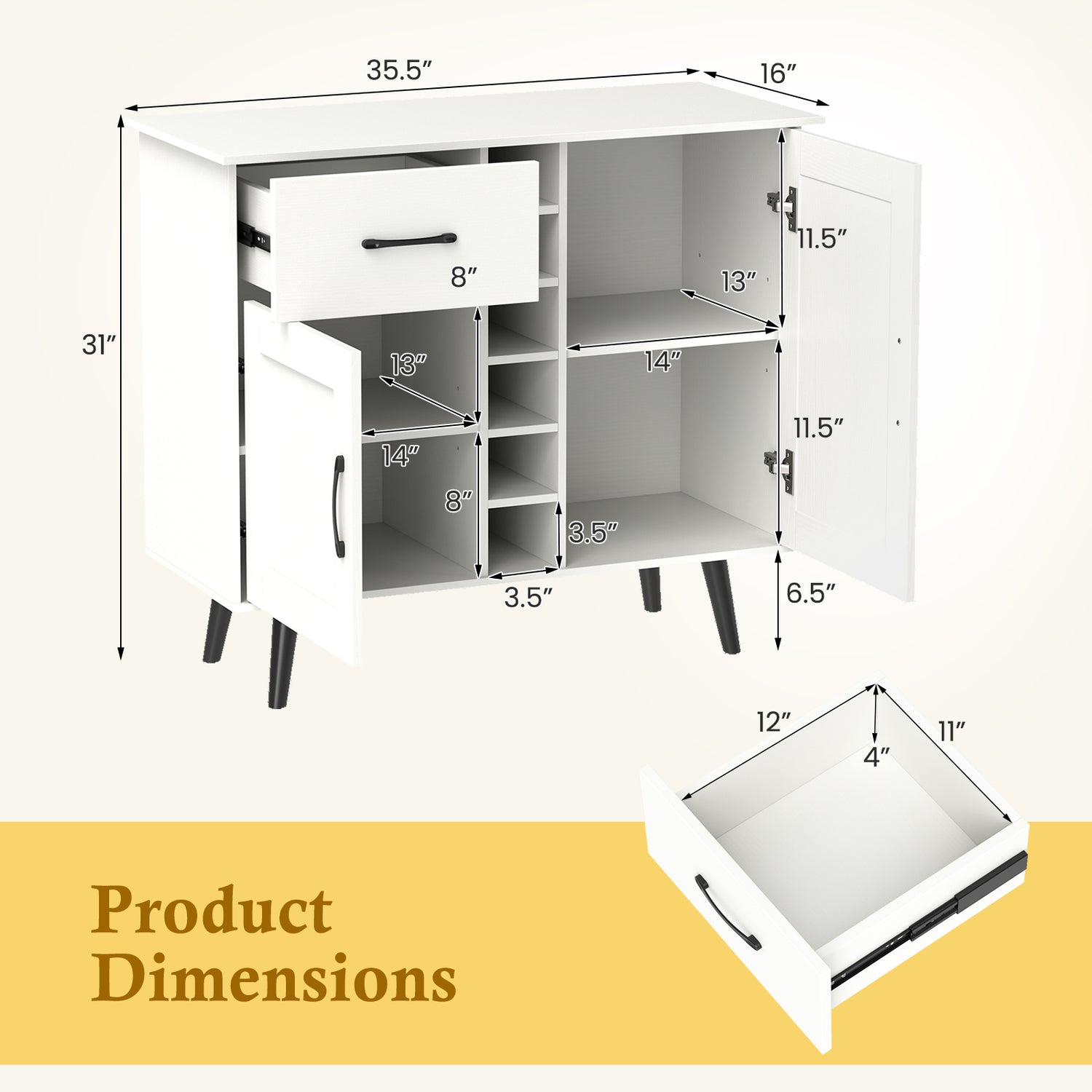 2-Door Buffet Sideboard with 6-Bottle Wine Rack Drawer