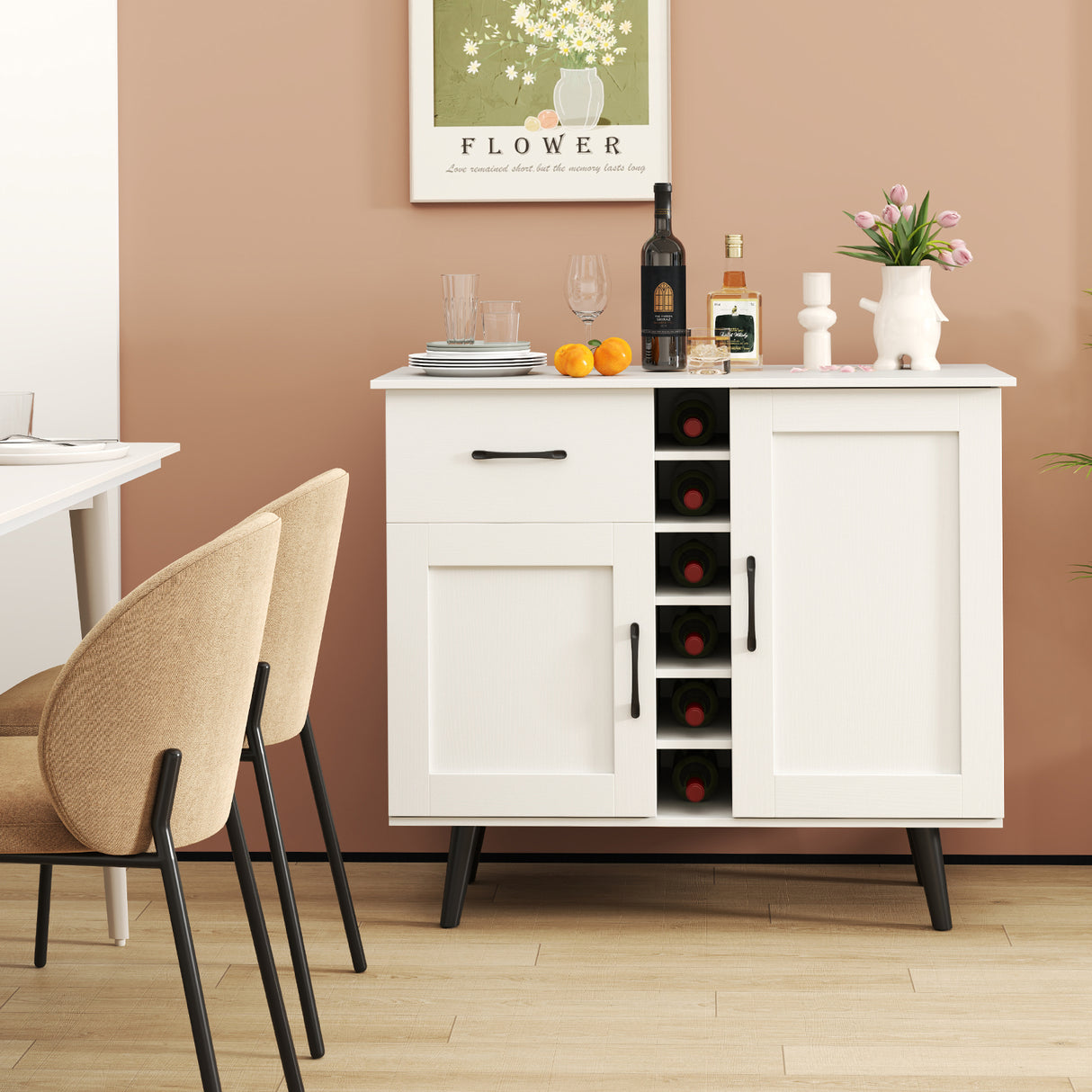 2-Door Buffet Sideboard with 6-Bottle Wine Rack Drawer