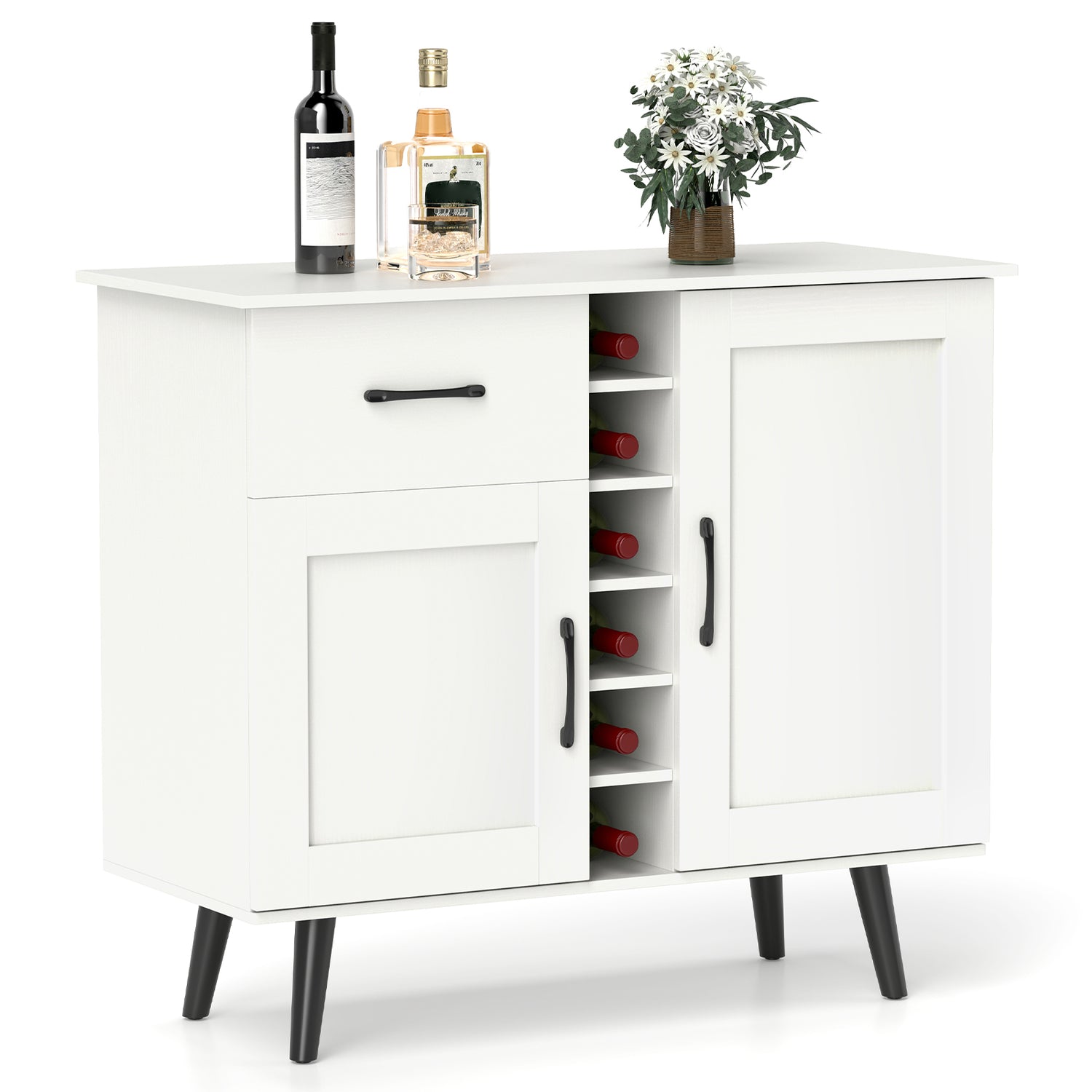 2-Door Buffet Sideboard with 6-Bottle Wine Rack Drawer