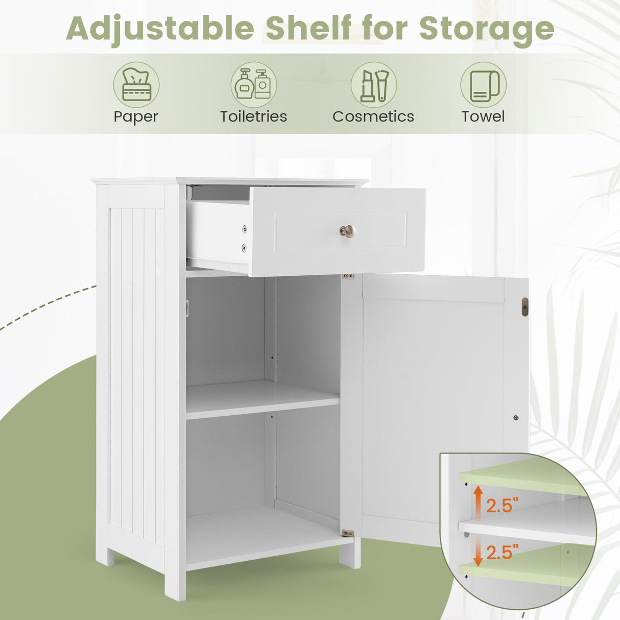 Single Door Bathroom Cabinet with Adjustable Shelf and Drawer