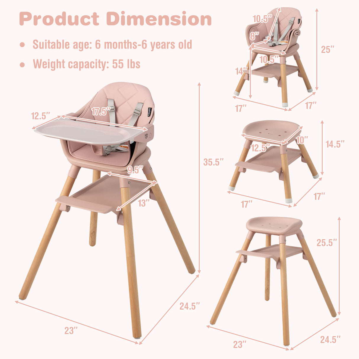 6-in-1 Baby High Chair with Removable Dishwasher and Safe Tray