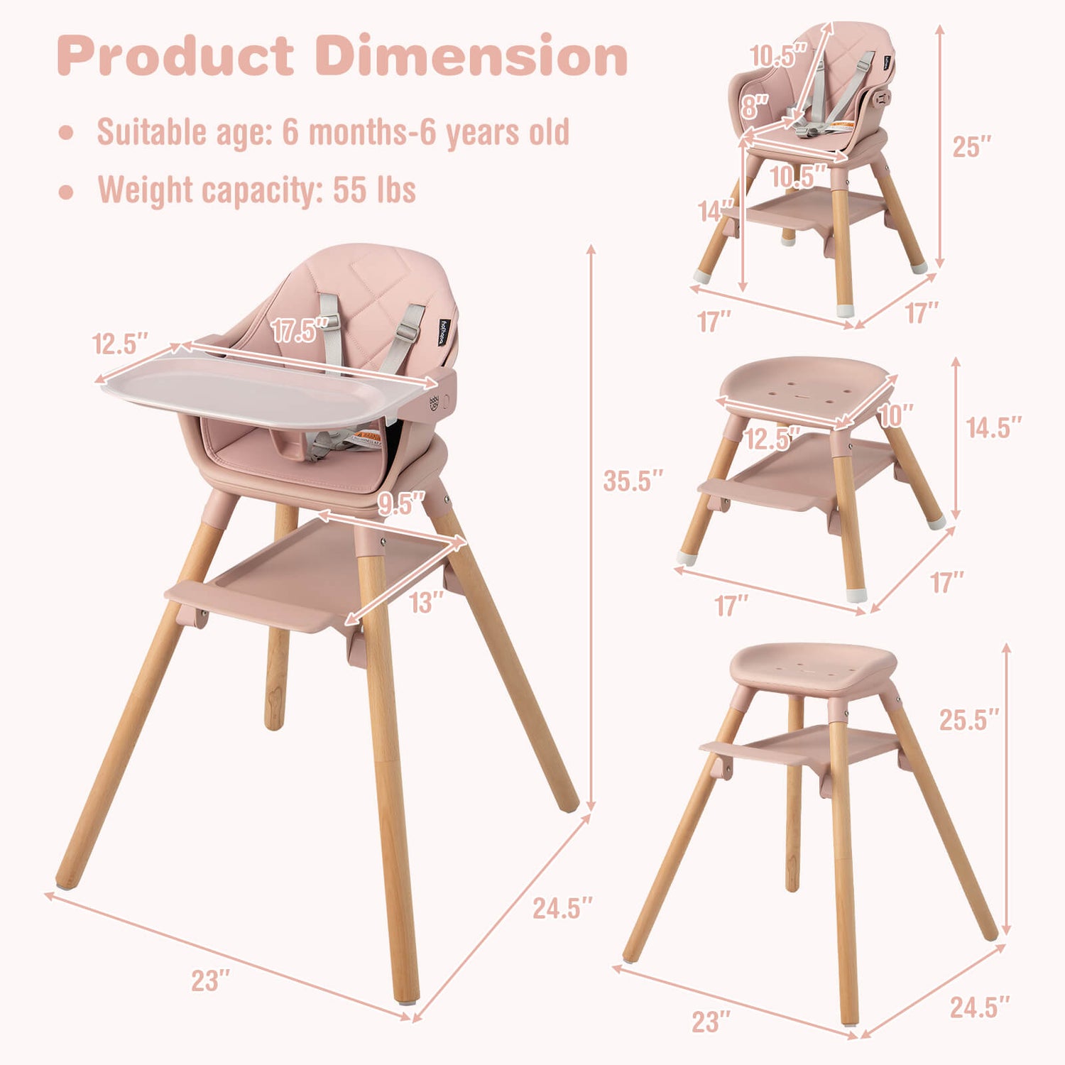 6-in-1 Baby High Chair with Removable Dishwasher and Safe Tray