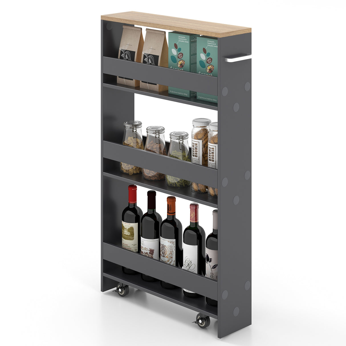 Narrow Mobile Serving Cart with Open Shelves for Kitchen Bathroom Living Room
