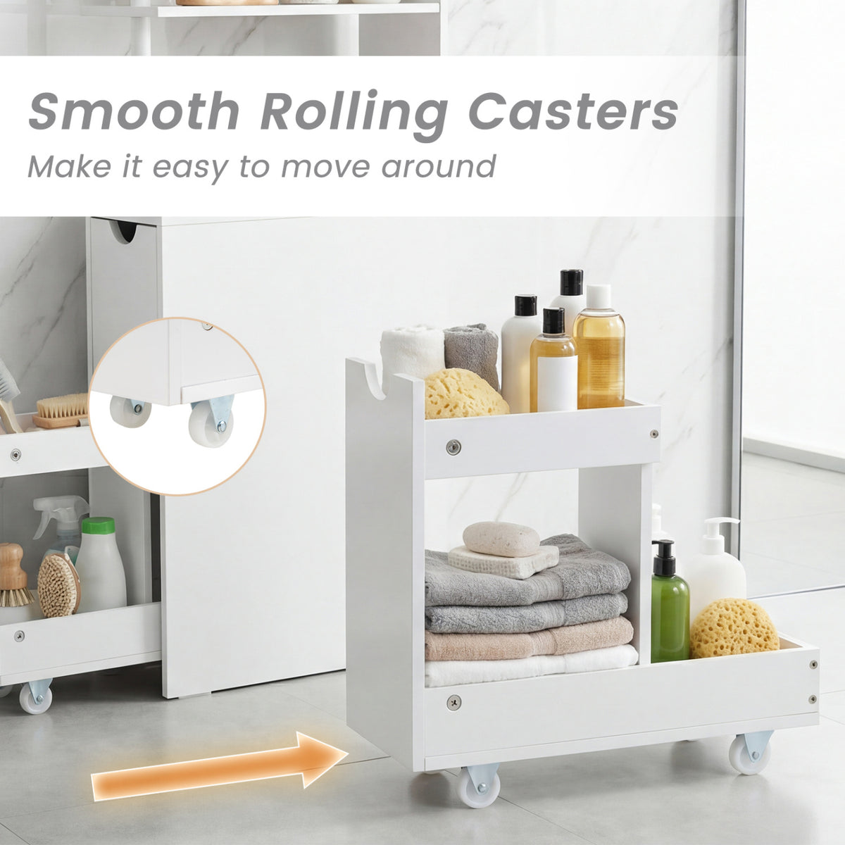 Slim Storage Freestanding Bathroom Cabinet with Open Shelves-White