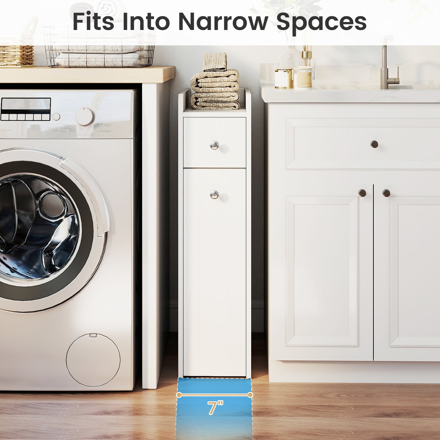 Small Bathroom Storage Cabinet 4-Tier Narrow Toilet Side Storage Cabinet with Slide Out Drawers on Casters