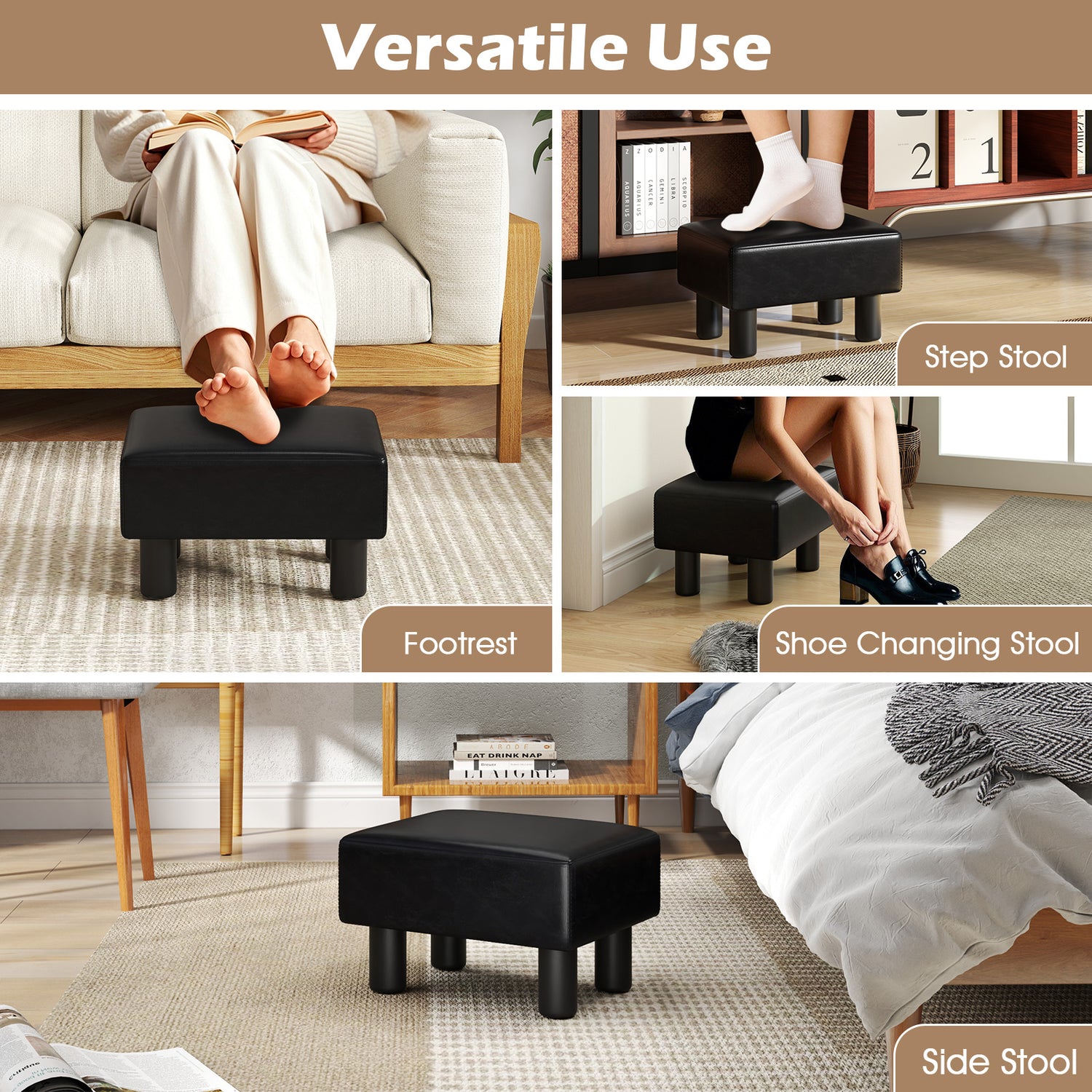 Small PU Leather Rectangular Seat Ottoman Footstool