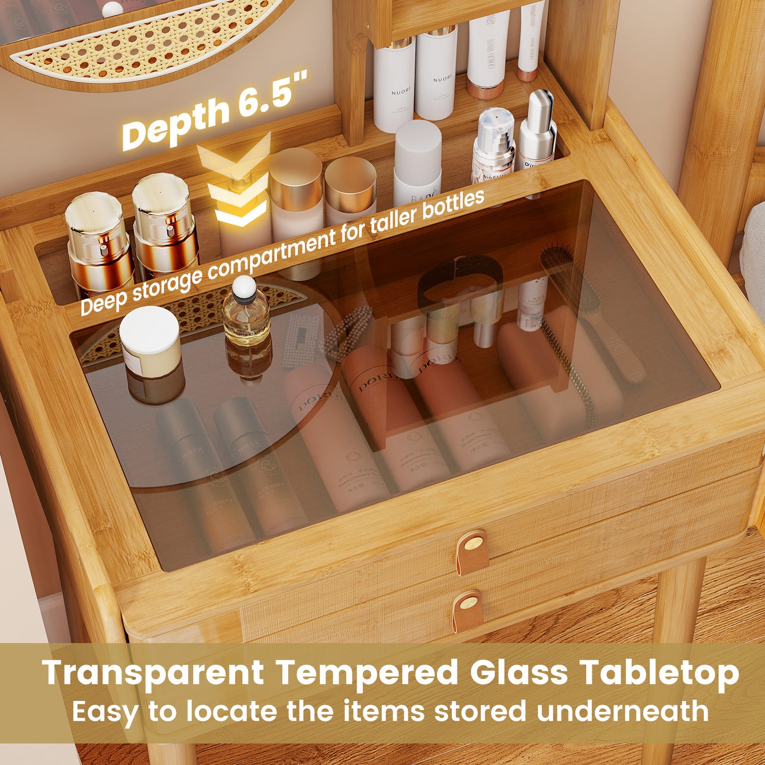 Small Vanity Desk and Stool Set with Mirror and 2 Drawers