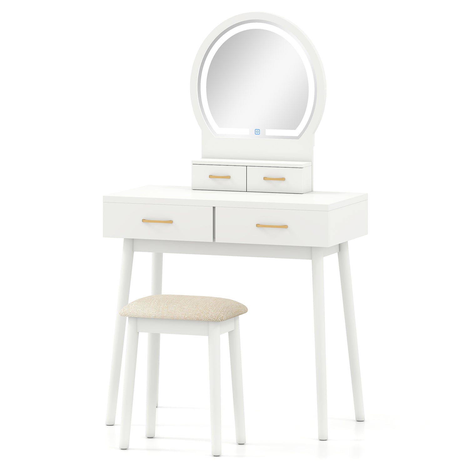 Small Vanity Makeup Dressing Table Set with Cushioned Stool and LED Lighted Mirror