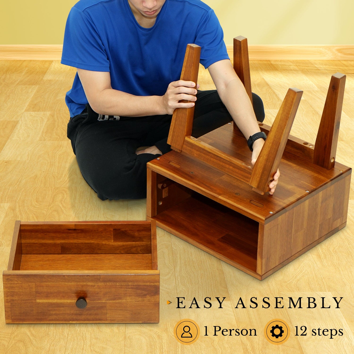 Acacia Sofia 1-Drawer Solid Wood Nightstand for Stylish Storage