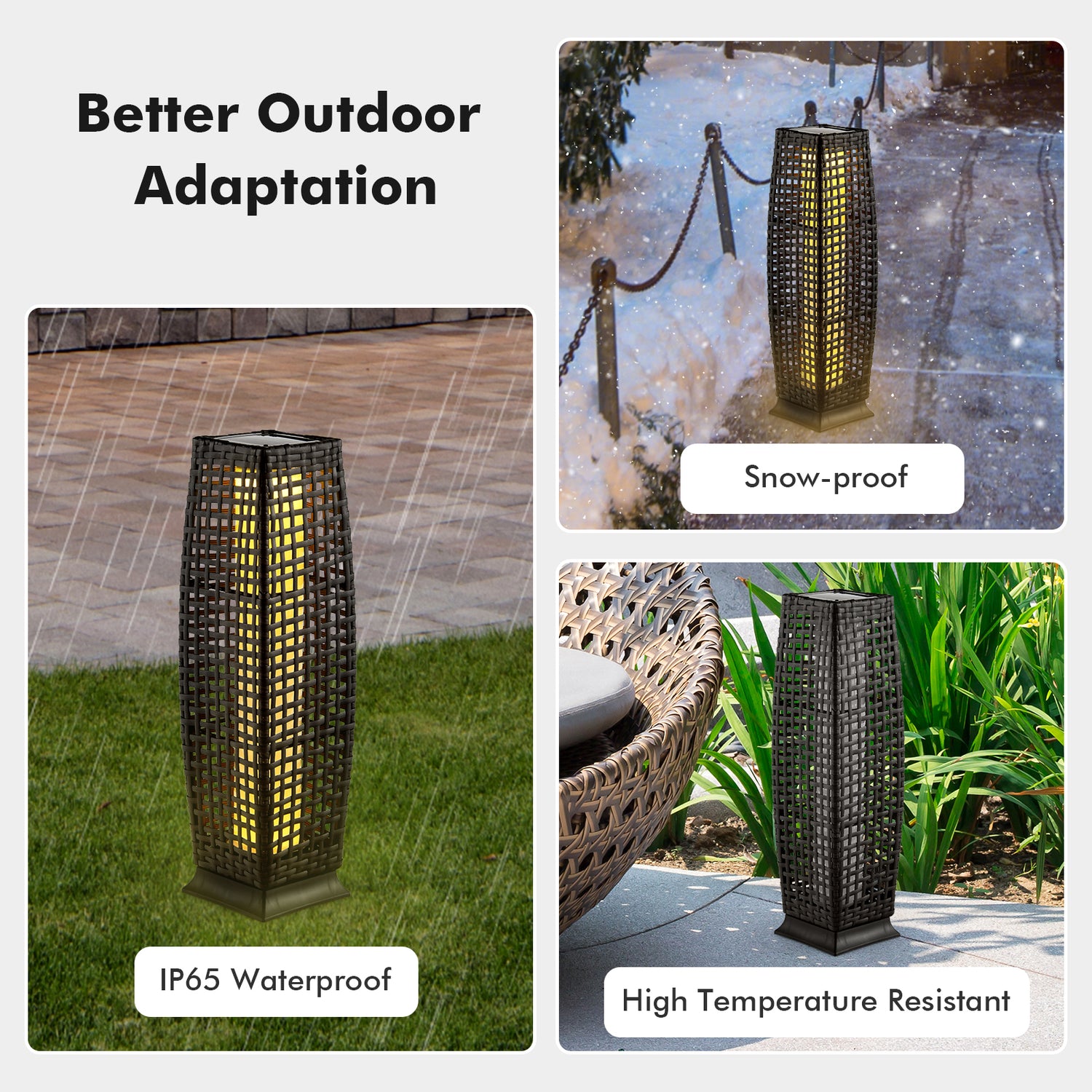 2 Pieces Solar-Powered Square Wicker Floor Lamps with Auto LED Light