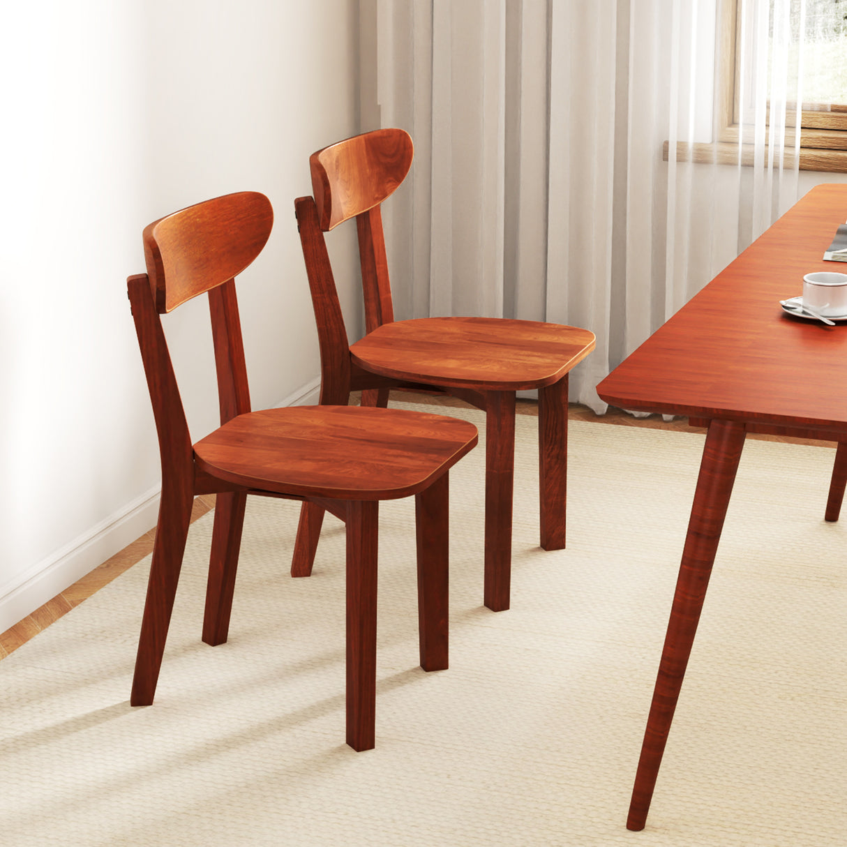 Solid Wood Dining Chair Set of 2 with Curved Backrest and Rubber Wood Frame-Espresso
