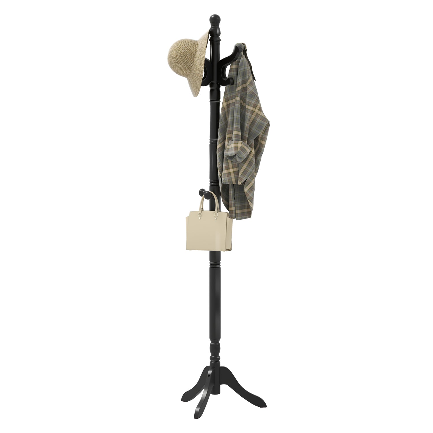Solid Wood Hall Tree with 11 Hooks and 3 Height Options for Entryway