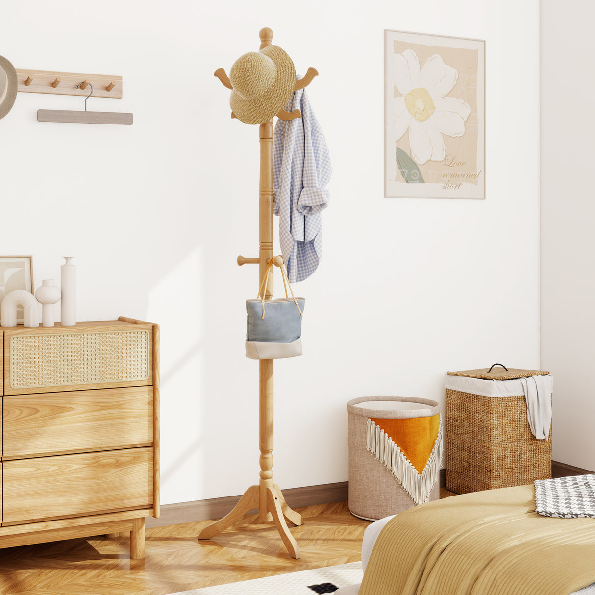 Solid Wood Hall Tree with 11 Hooks and 3 Height Options for Entryway