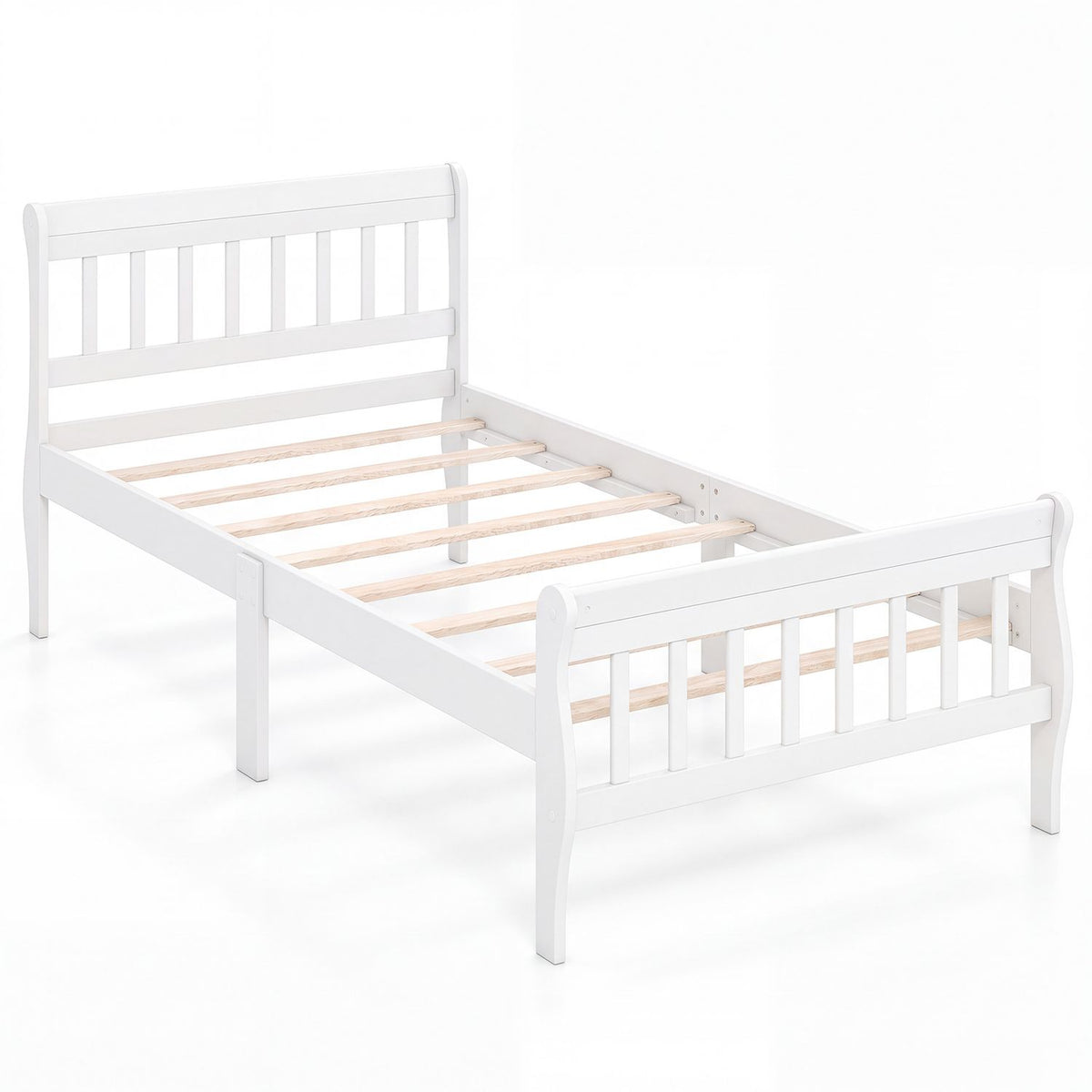 Solid Wood Platform Bed Frame with Wood Slat Support White