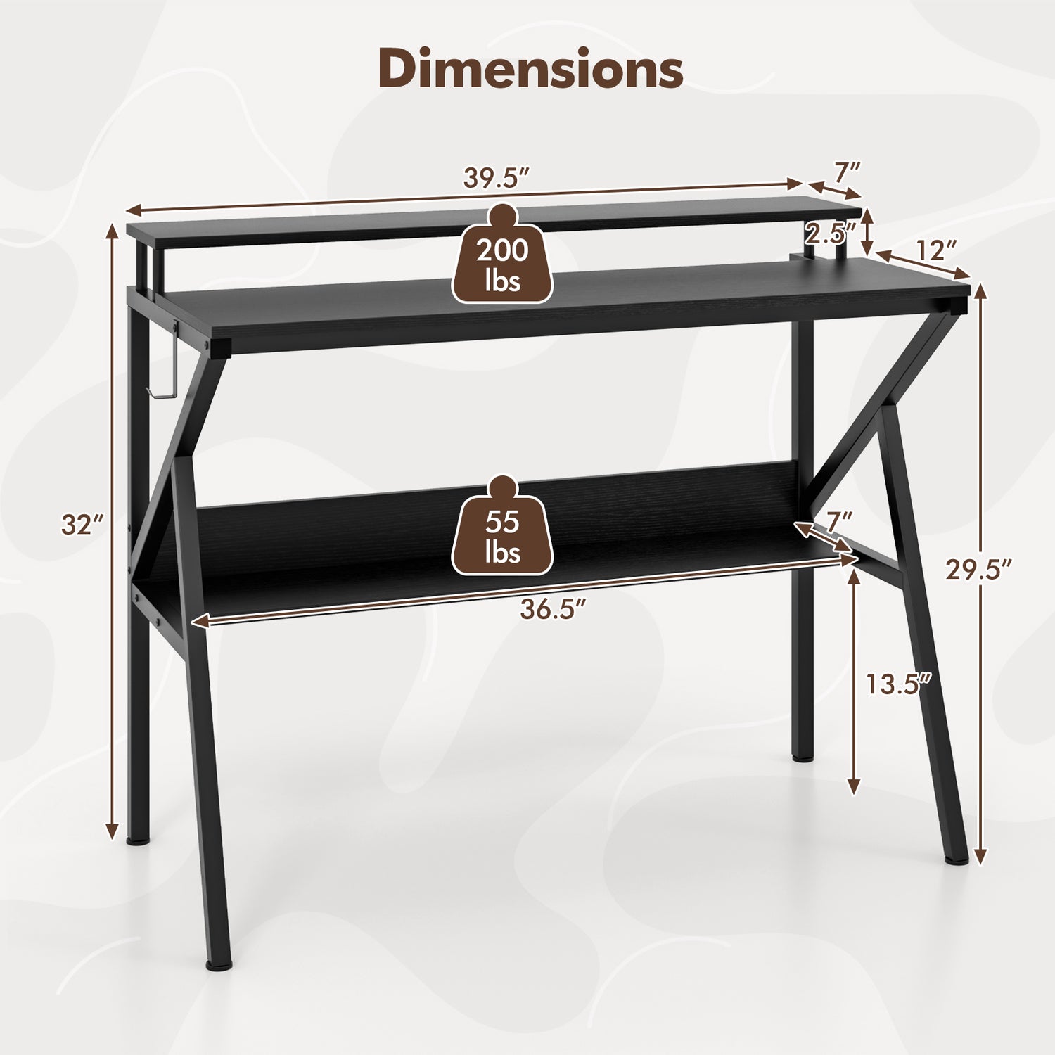 Space Saving Computer Desk with Monitor Stand and Extra Storage Shelf for Work Study