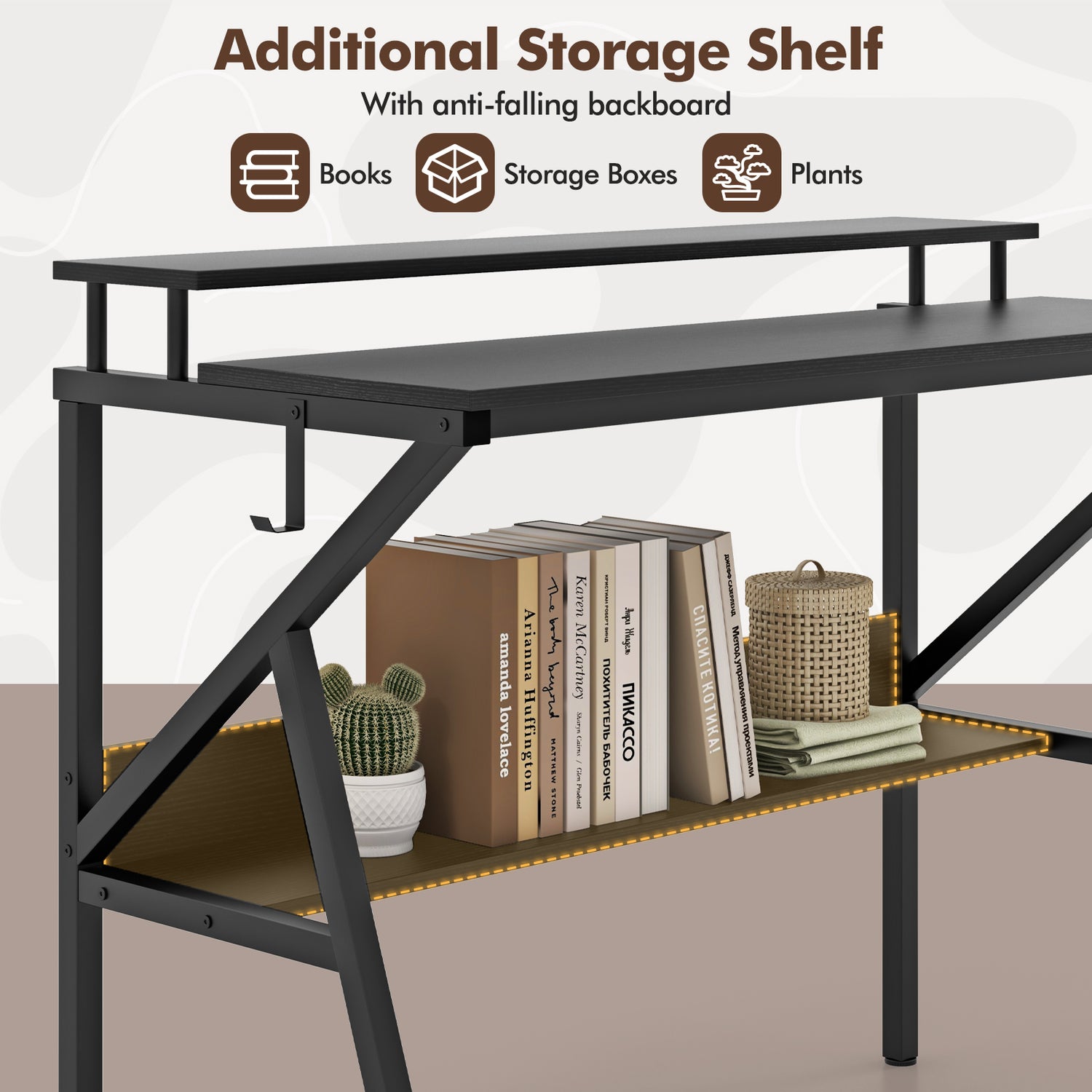 Space Saving Computer Desk with Monitor Stand and Extra Storage Shelf for Work Study