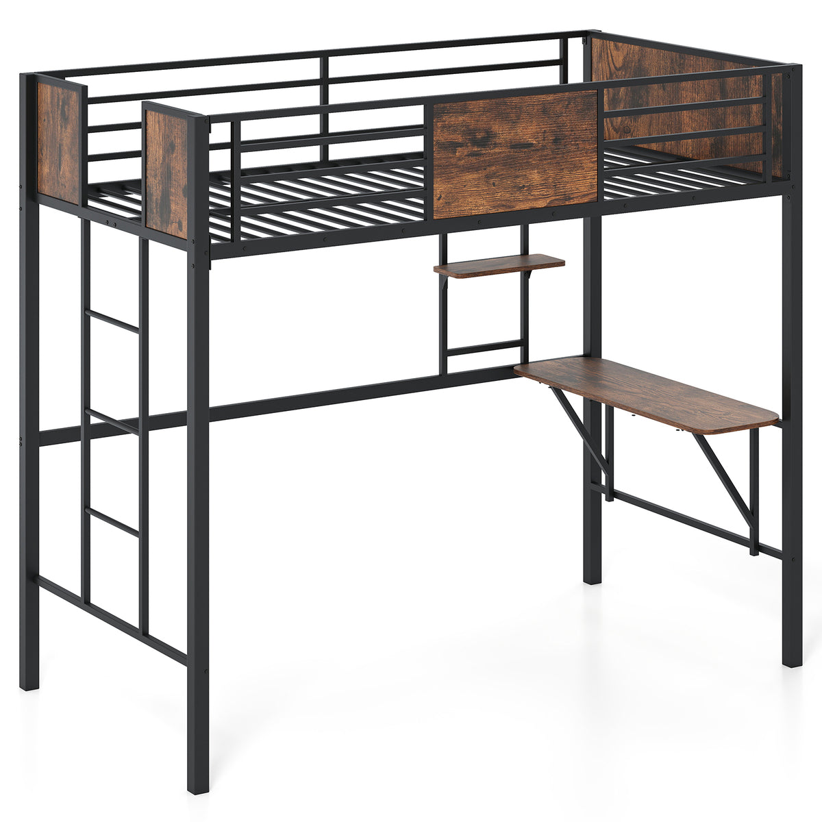 Space-Saving Twin Loft Bed with Safety Guardrail and Ladder-Coffee