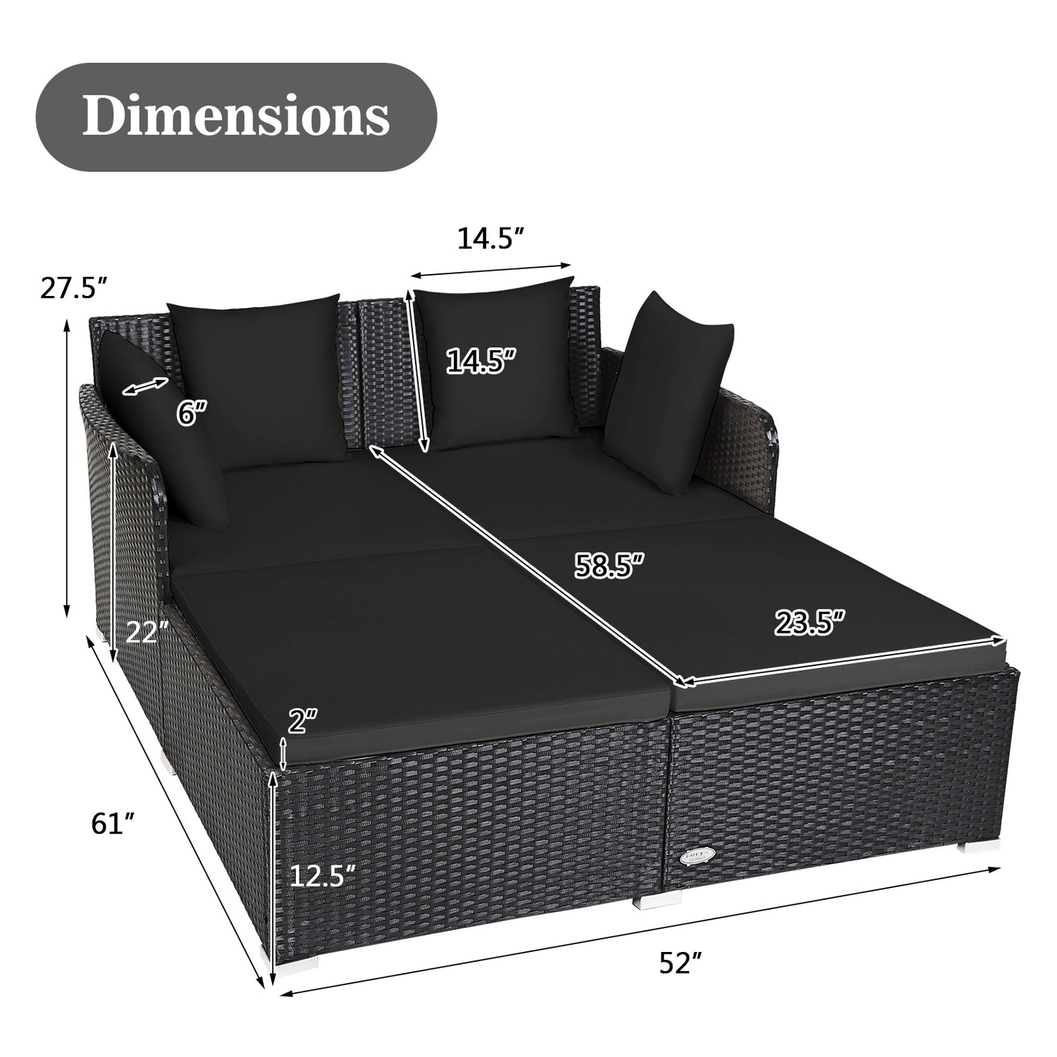 Spacious Outdoor Rattan Daybed with Upholstered Cushions and Pillows