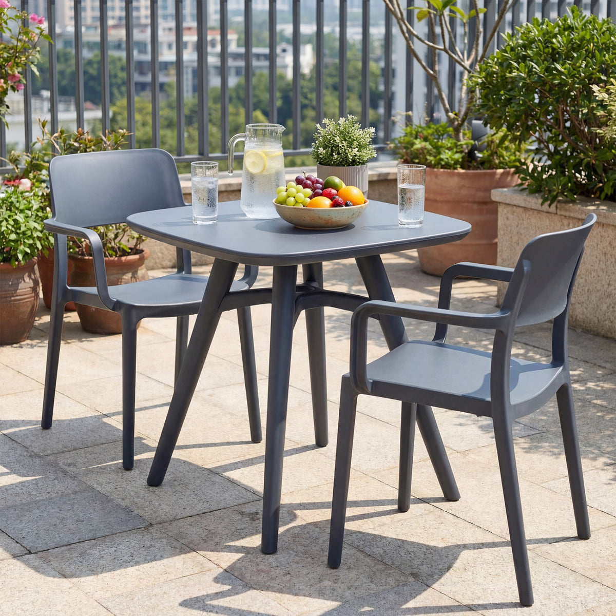 Square Outdoor Dining Table All-Weather Plastic Patio Bistro Table for 4-Gray