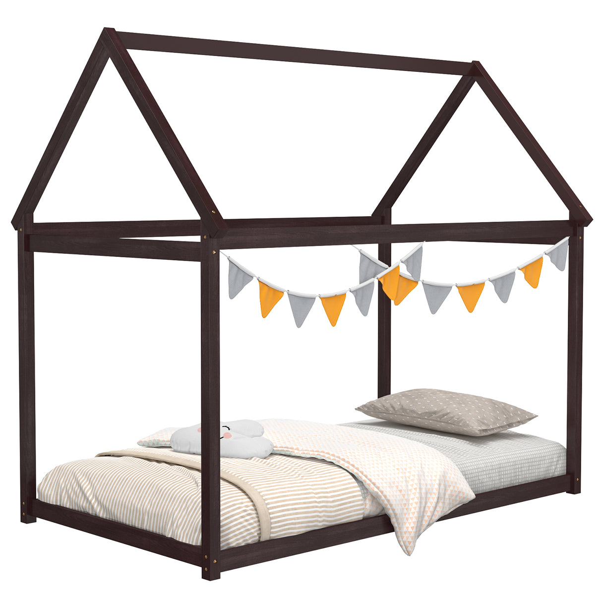 Stable Kids Platform Floor Bed with Roof ang Heavy-Duty Slats