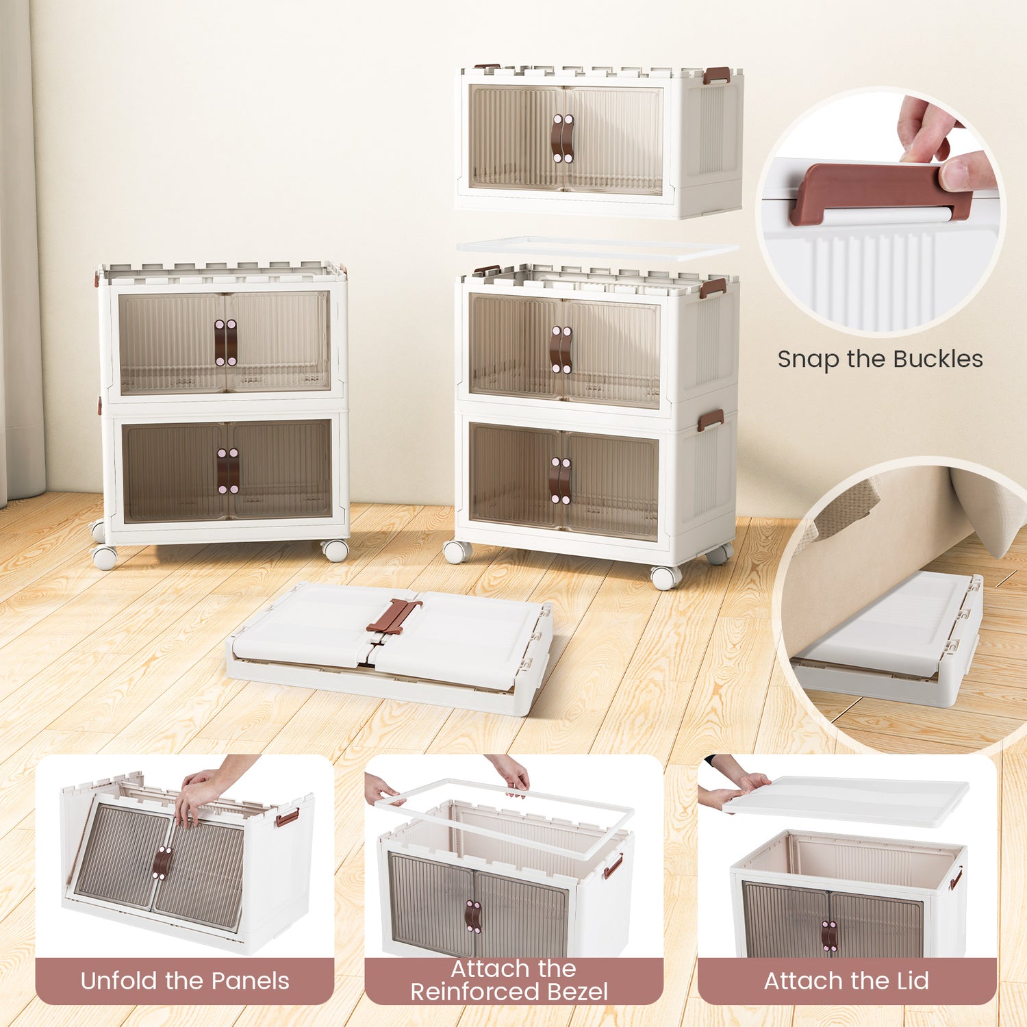 25.5/60 Gal Stackable Storage Boxes Bins with Magnetic Doors and Lockable Casters-M