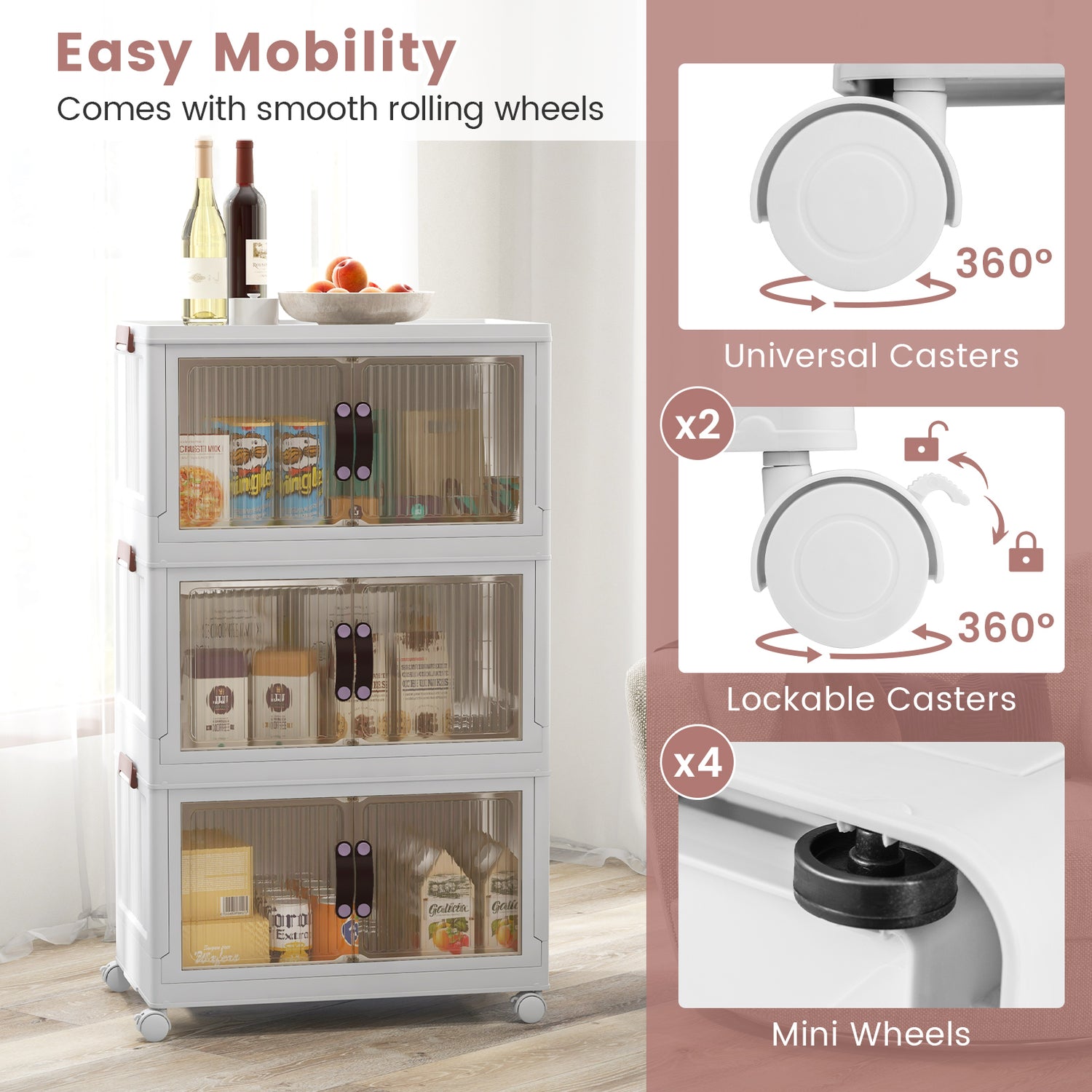 25.5/60 Gal Stackable Storage Boxes Bins with Magnetic Doors and Lockable Casters-M