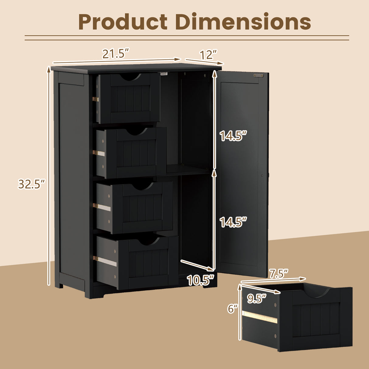 Standing Indoor Wooden Cabinet with 4 Drawers