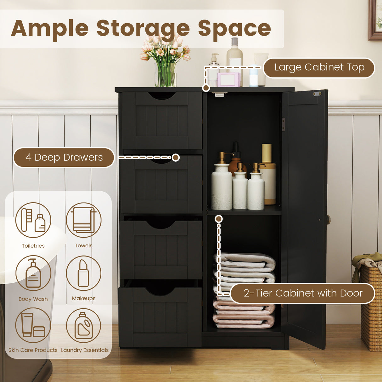 Standing Indoor Wooden Cabinet with 4 Drawers