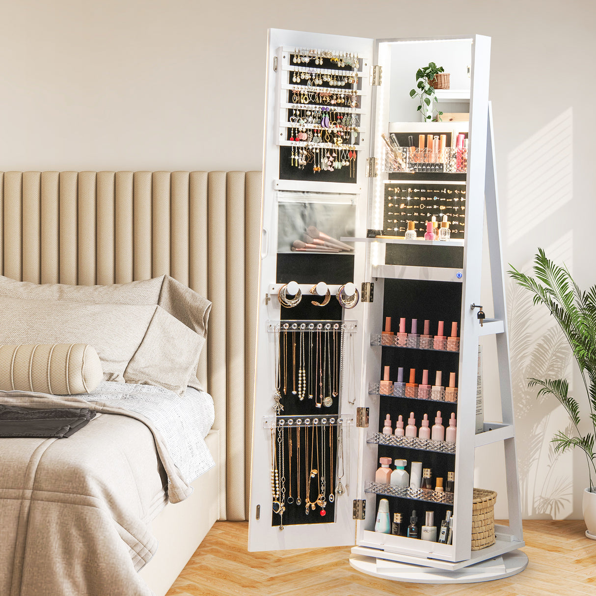 Standing Jewelry Cabinet with Adjustable LED Lights