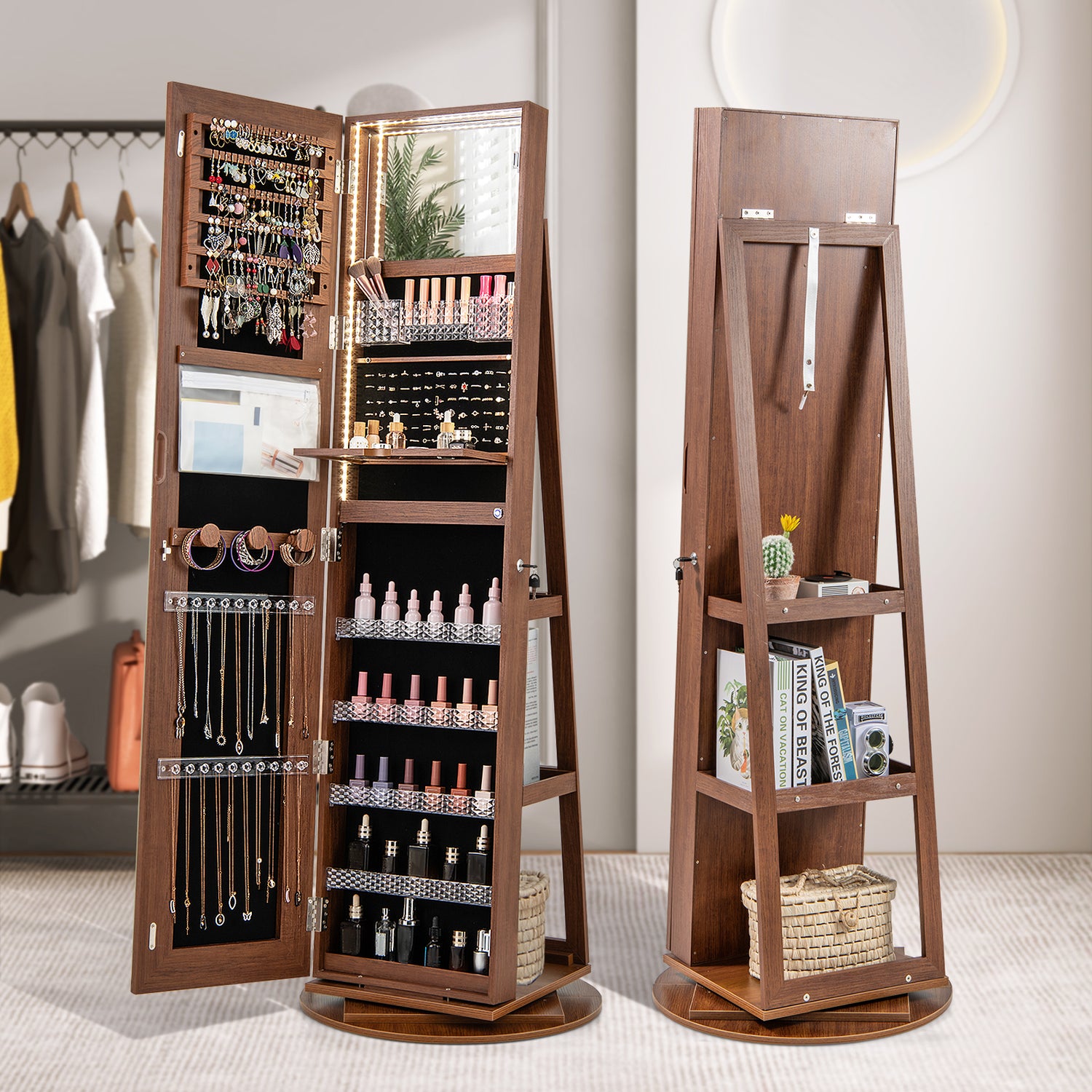 Standing Jewelry Cabinet with Adjustable LED Lights