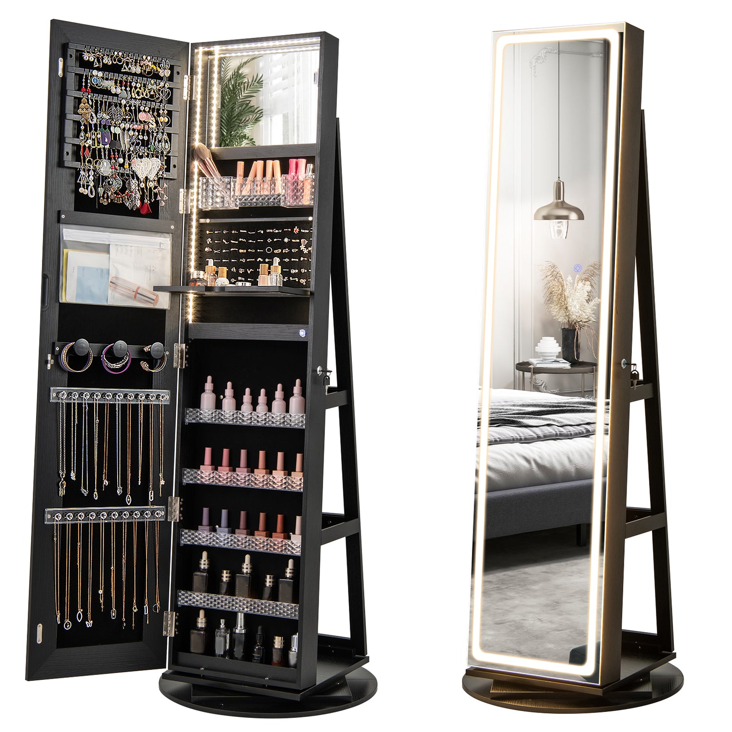 Standing Jewelry Cabinet with Adjustable LED Lights