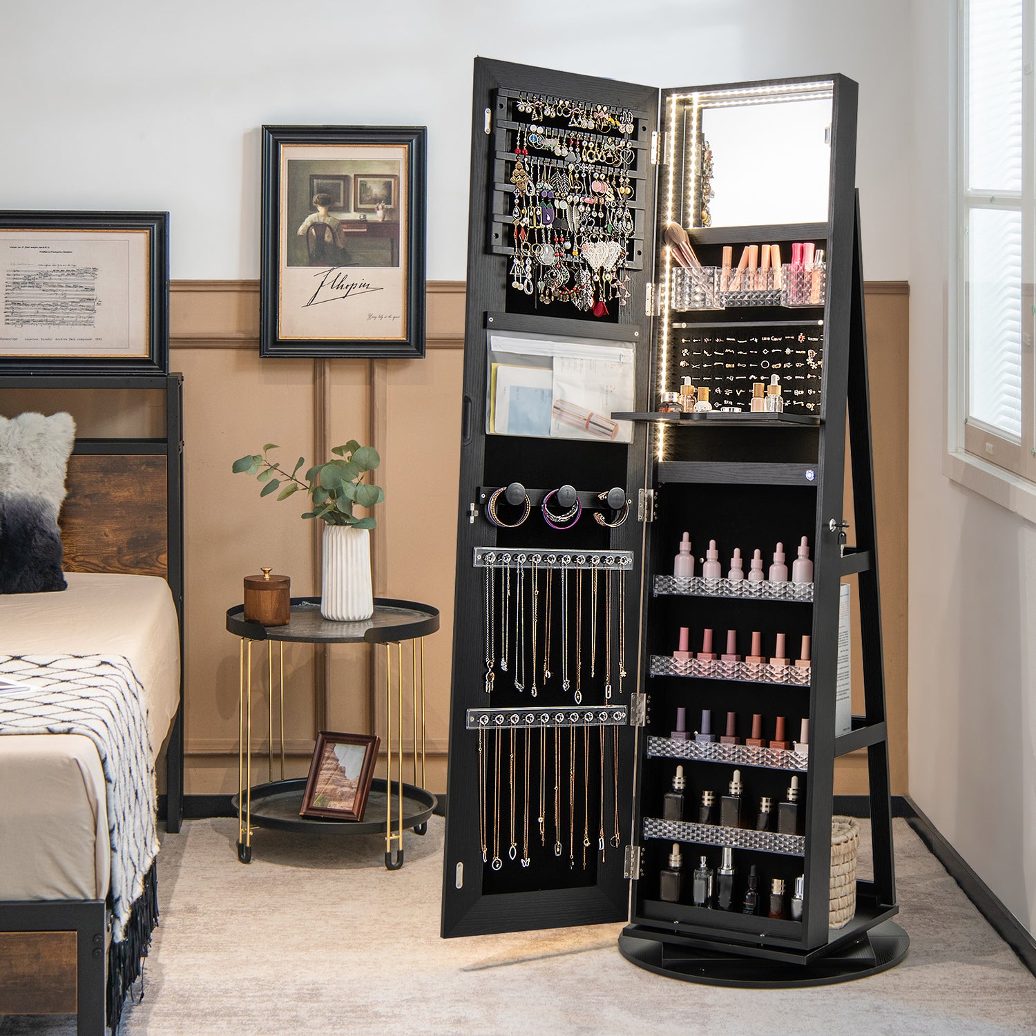 Standing Jewelry Cabinet with Adjustable LED Lights