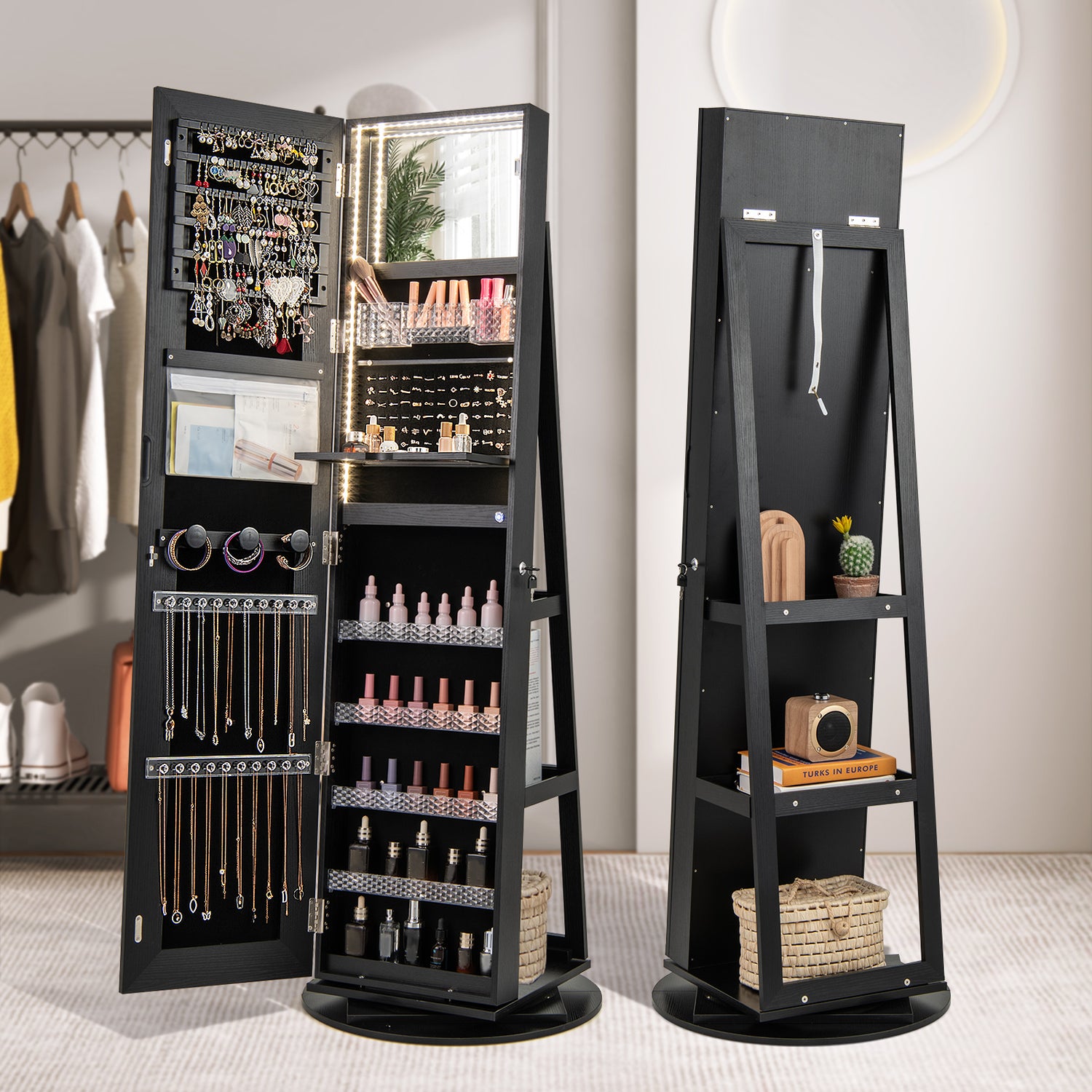 Standing Jewelry Cabinet with Adjustable LED Lights