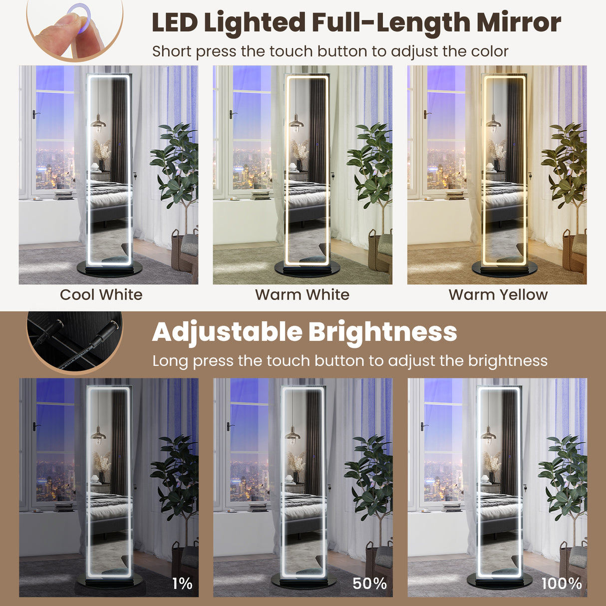 Standing Jewelry Cabinet with Adjustable LED Lights
