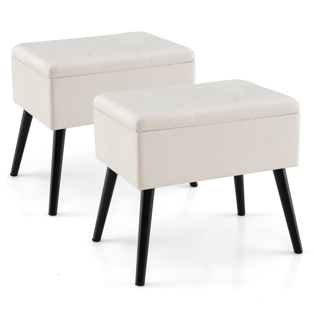 Velvet Storage Ottoman with Solid Wood Legs for Living Room Bedroom