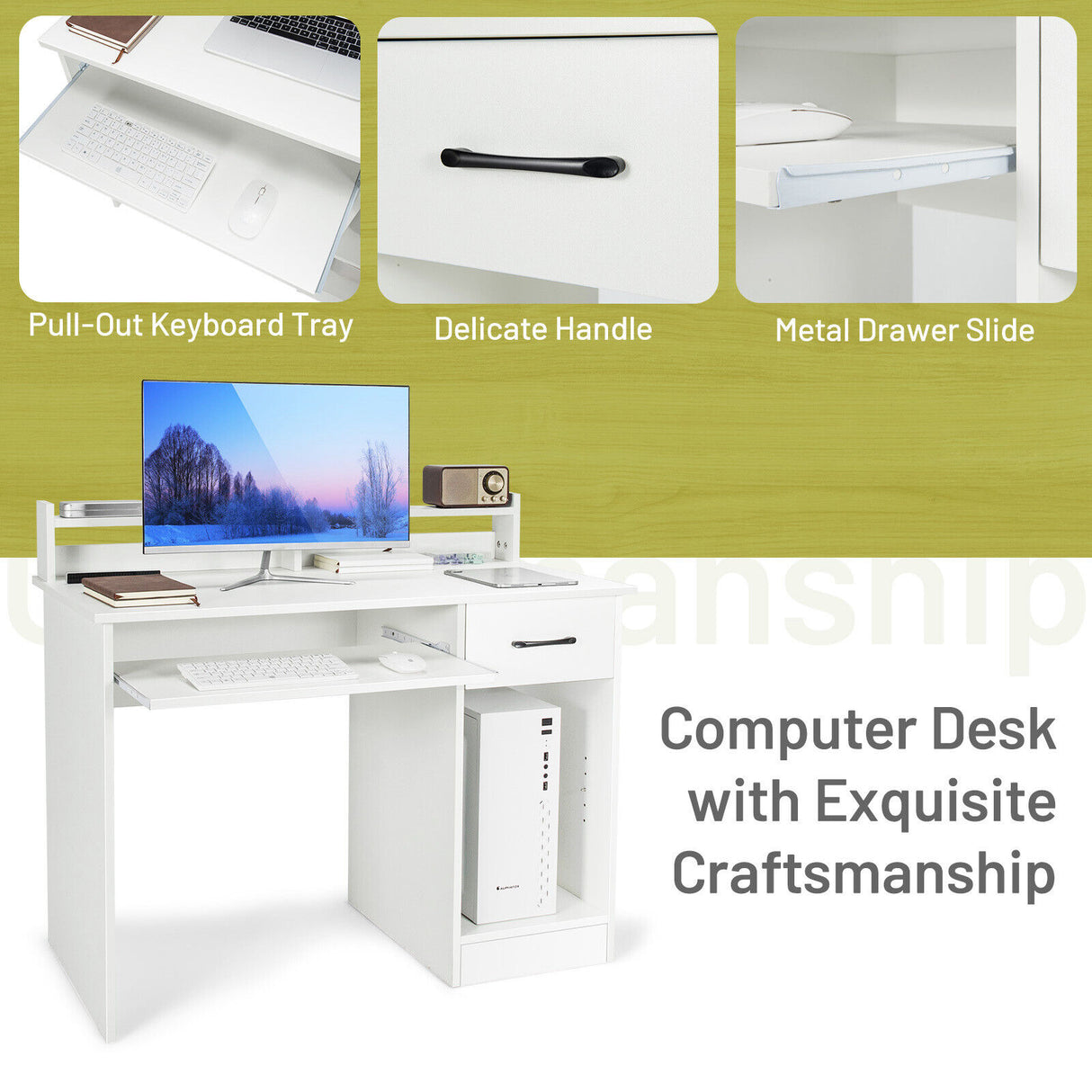 Study Laptop Table with Drawer and Keyboard Tray