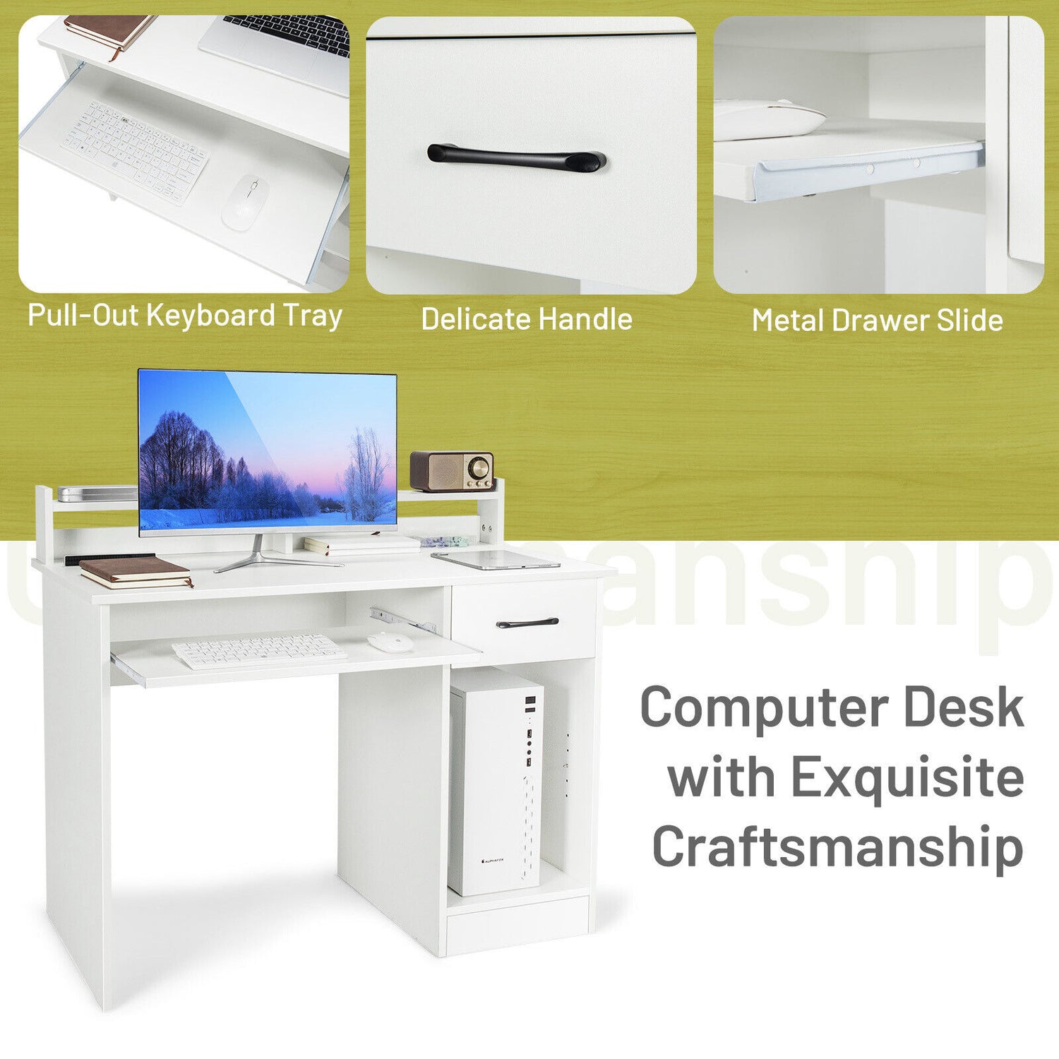 Study Laptop Table with Drawer and Keyboard Tray