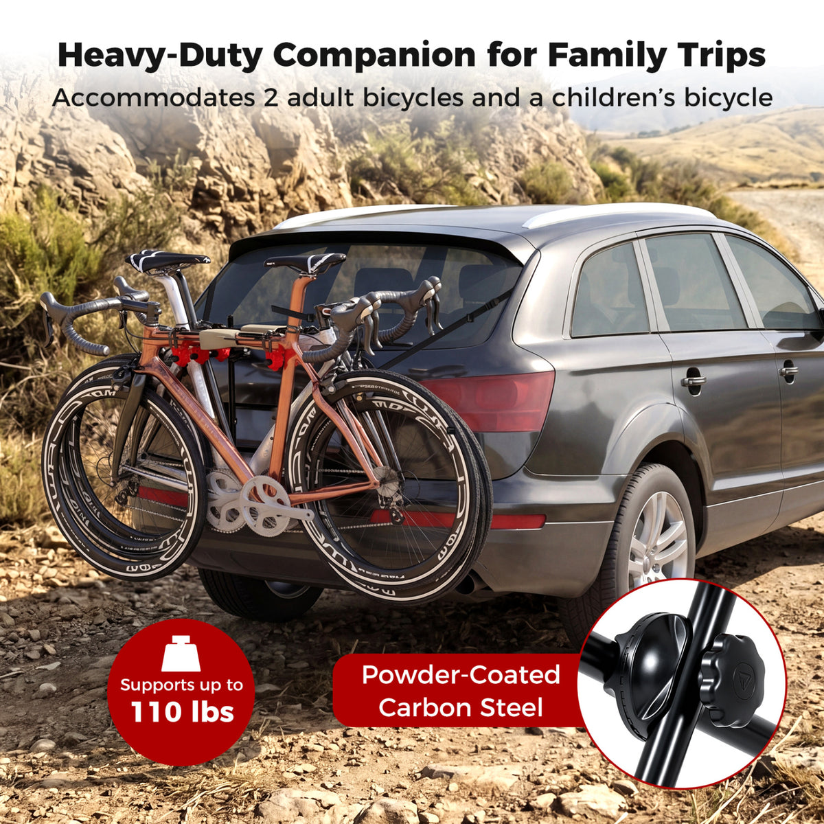 Superbuy Trunk Mount 3-Bike Rack with Anti-Sway Straps & Soft Padding for SUV