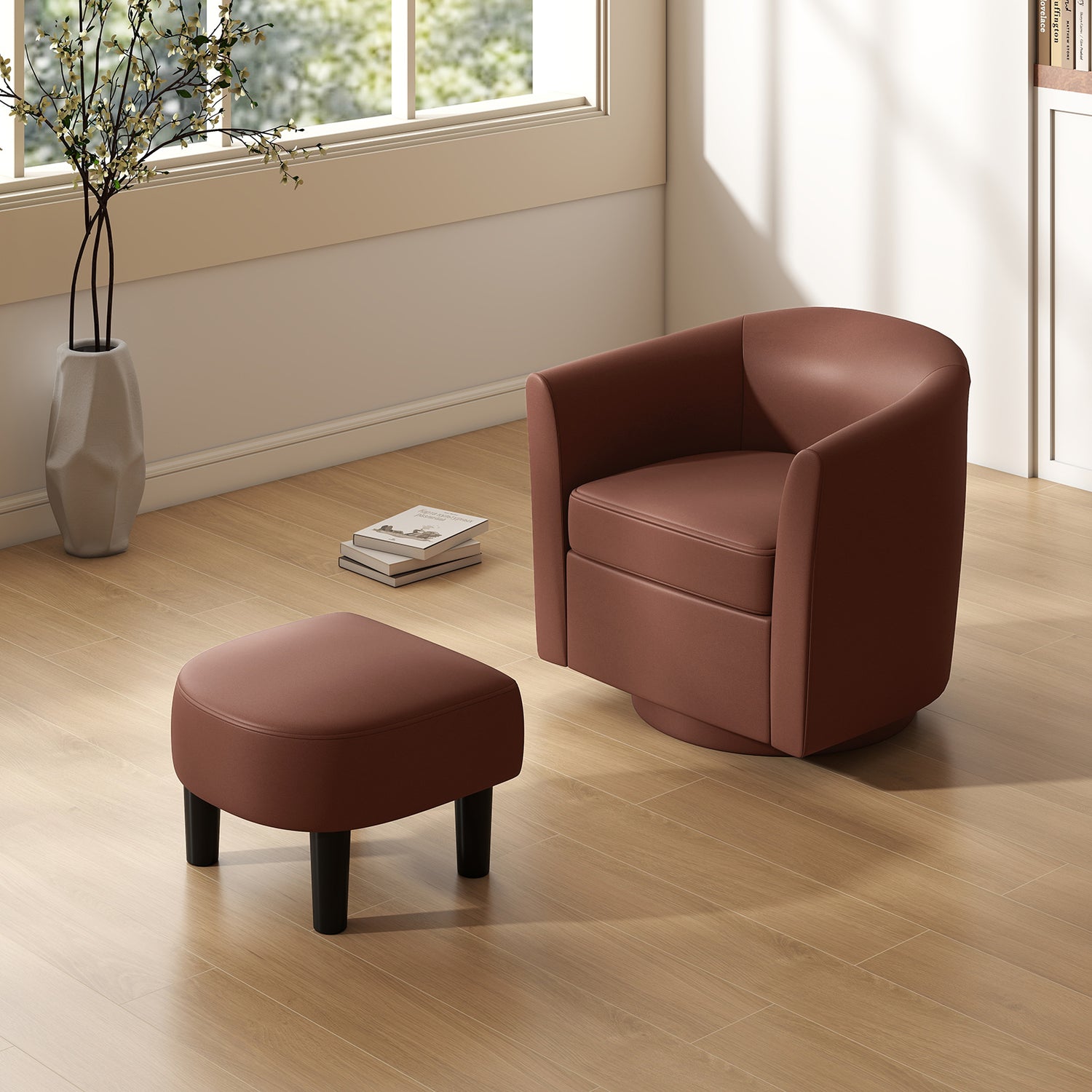 Modern Club Swivel Accent Chair with Ottoman Footrest Curved Backrest