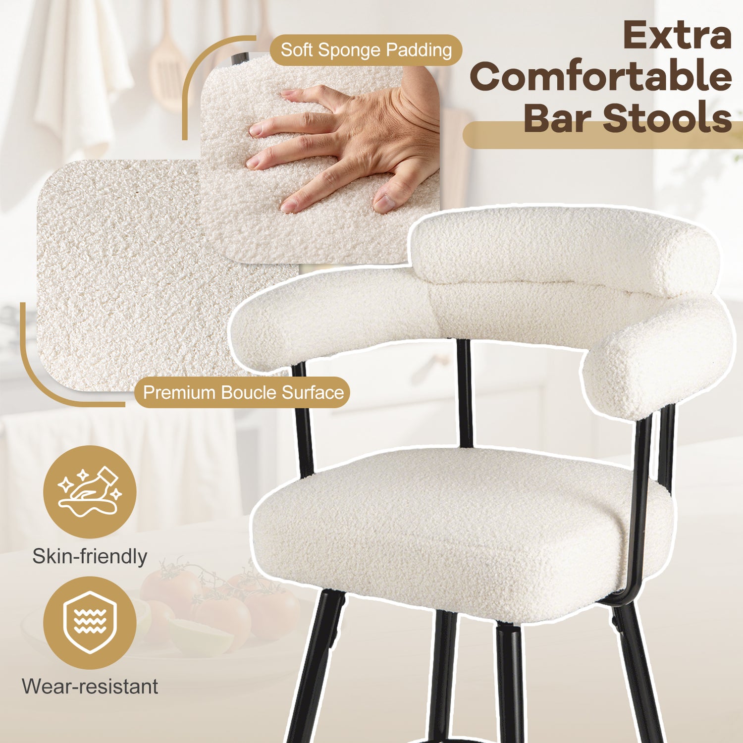 Swivel Bar Stool Set of 2 Counter Height Chairs with Curved Back and Arms