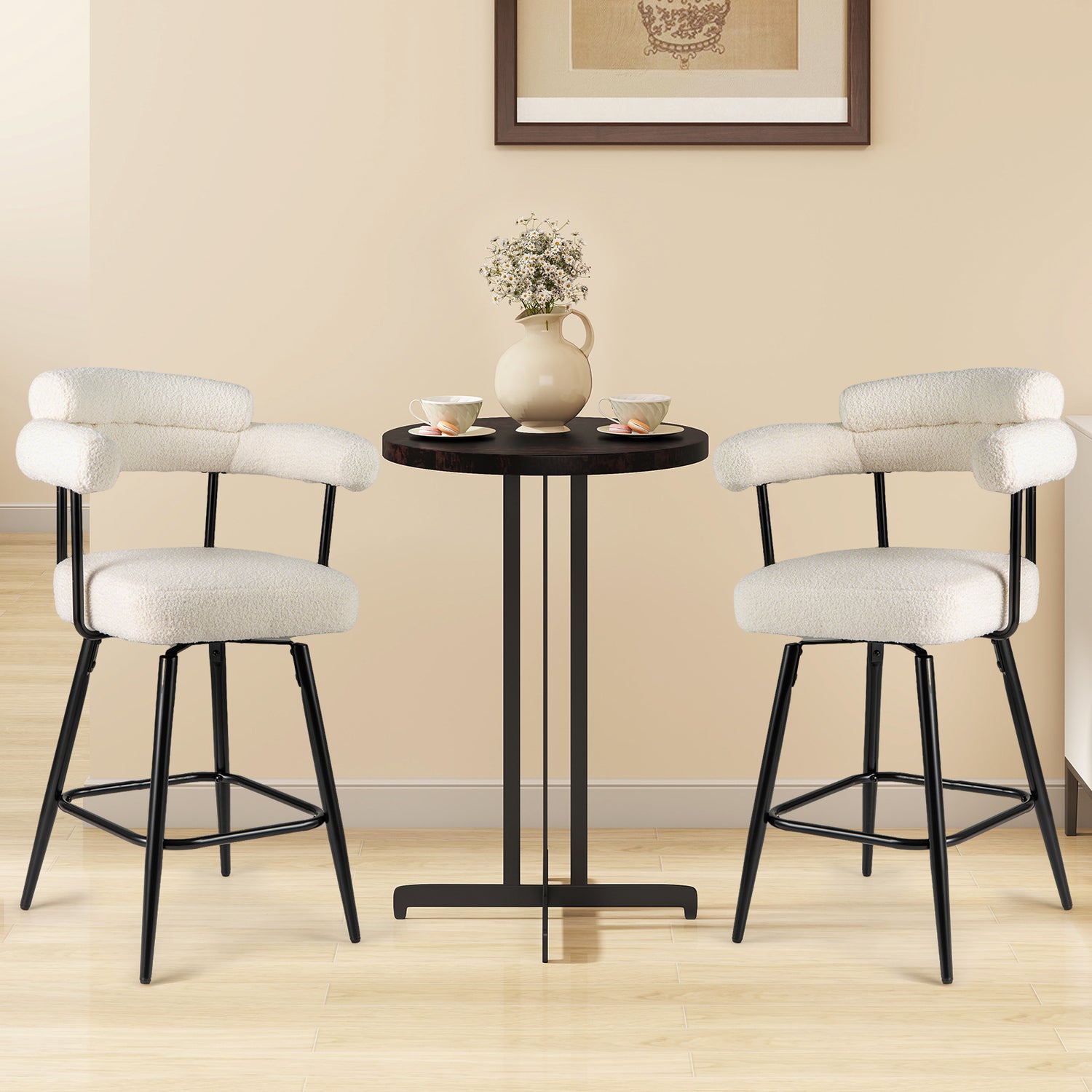 Swivel Bar Stool Set of 2 Counter Height Chairs with Curved Back and Arms
