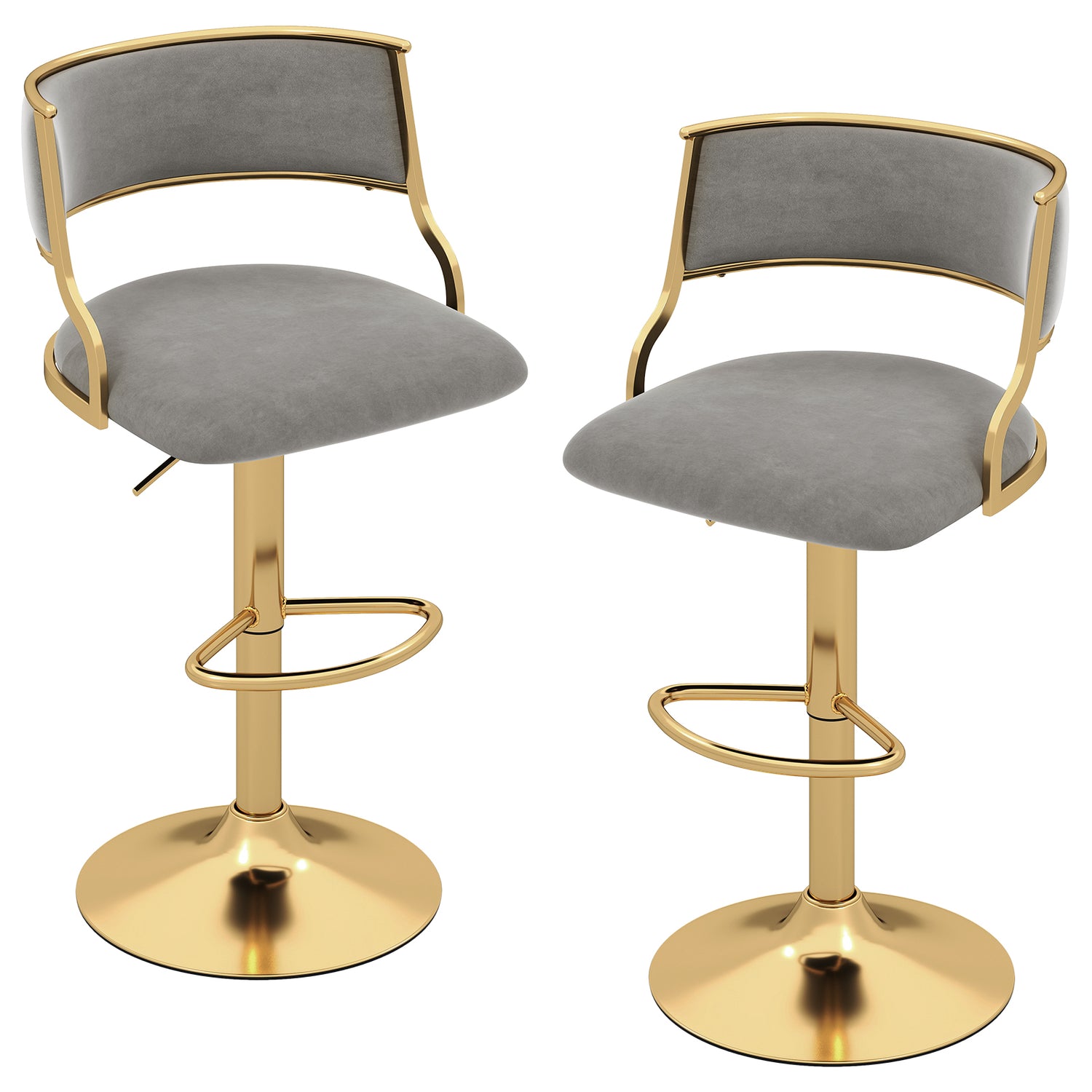 Swivel Bar Stool Set of 2 Dutch Velvet Height Adjustable Island Stools-Grey