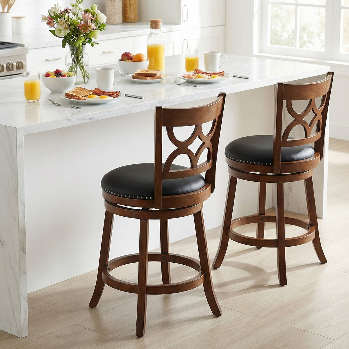 Swivel Bar Stools Set of 2 with High Backrest and Wood Frame-29/Frame-24 Inches