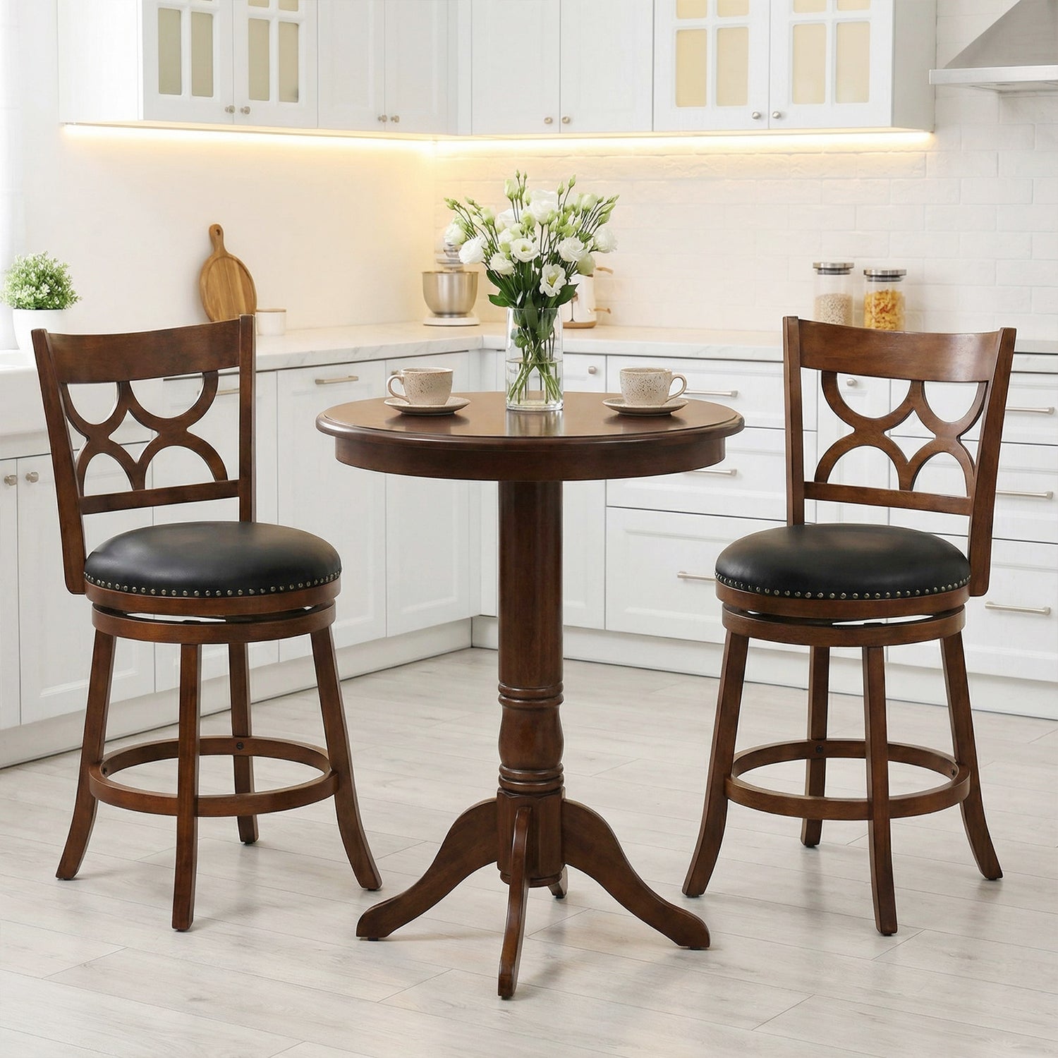 Swivel Bar Stools Set of 2 with High Backrest and Wood Frame