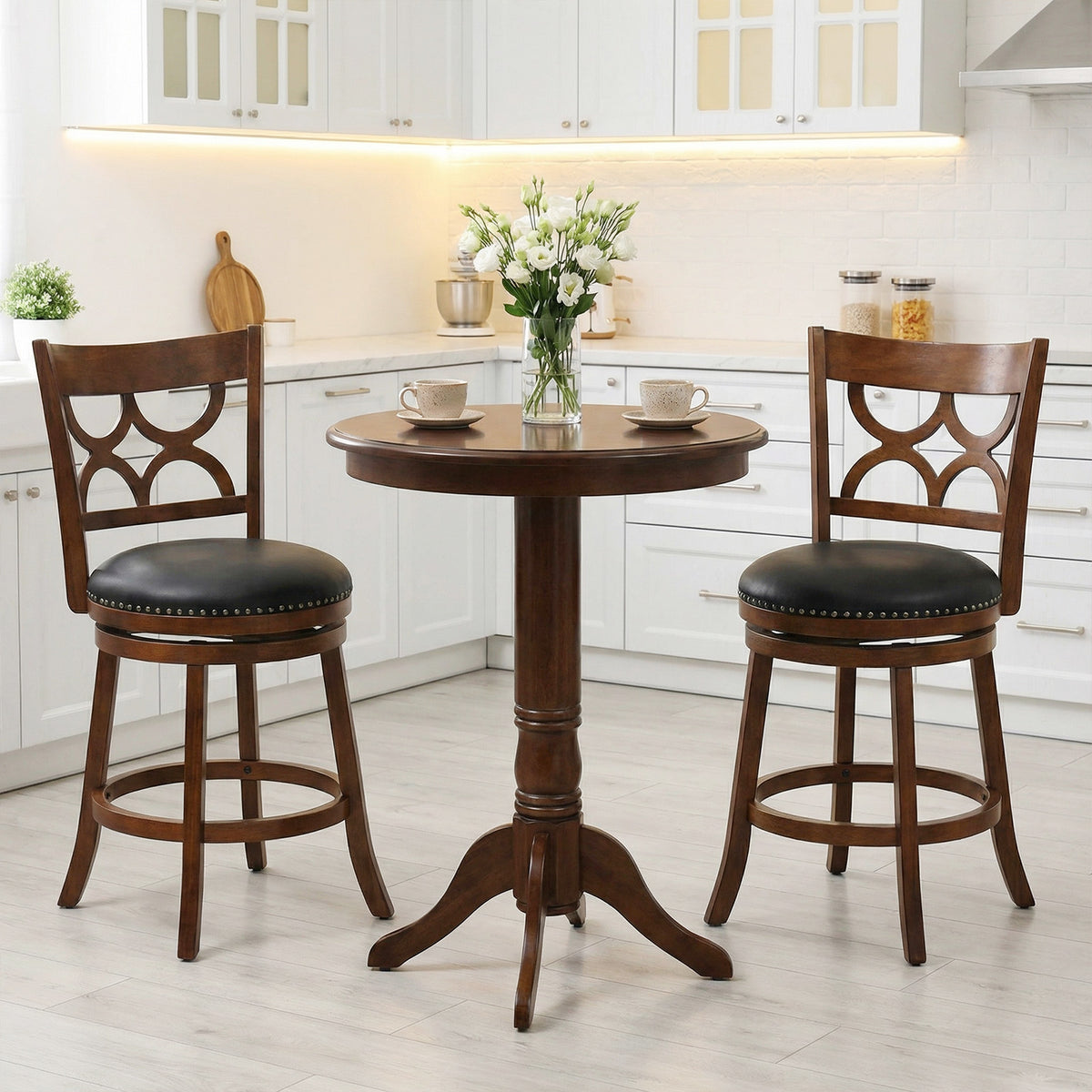 Swivel Bar Stools Set of 2 with High Backrest and Wood Frame-29/Frame-24 Inches